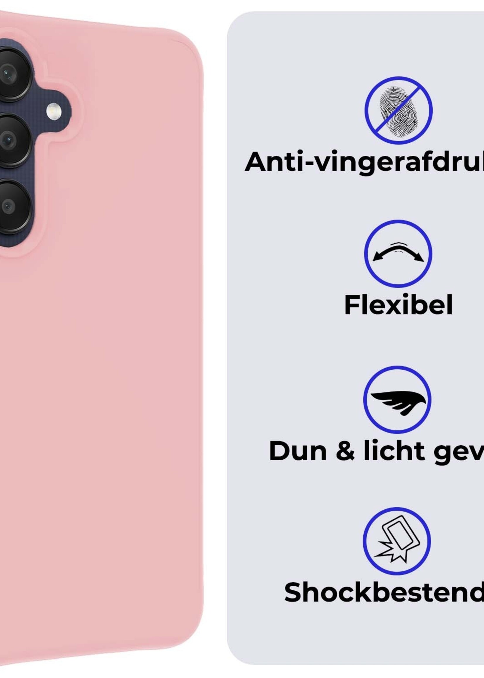 BTH Hoesje Geschikt voor Samsung A25 Hoesje Siliconen Case Hoes Met 2x Screenprotector - Hoes Geschikt voor Samsung Galaxy A25 Hoes Cover Case - Lichtroze