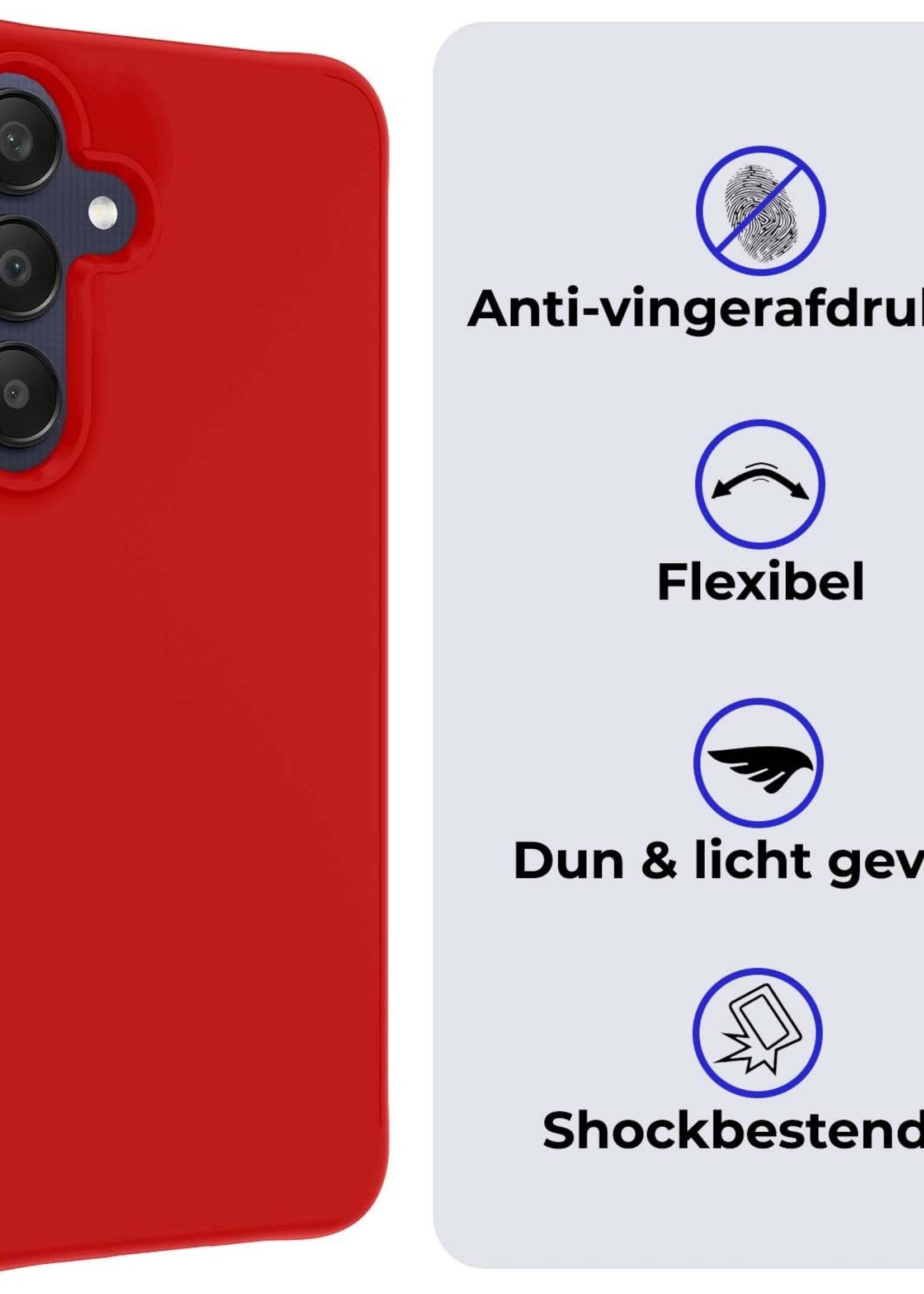 BTH Hoesje Geschikt voor Samsung A25 Hoesje Siliconen Case Hoes Met 2x Screenprotector - Hoes Geschikt voor Samsung Galaxy A25 Hoes Cover Case - Rood