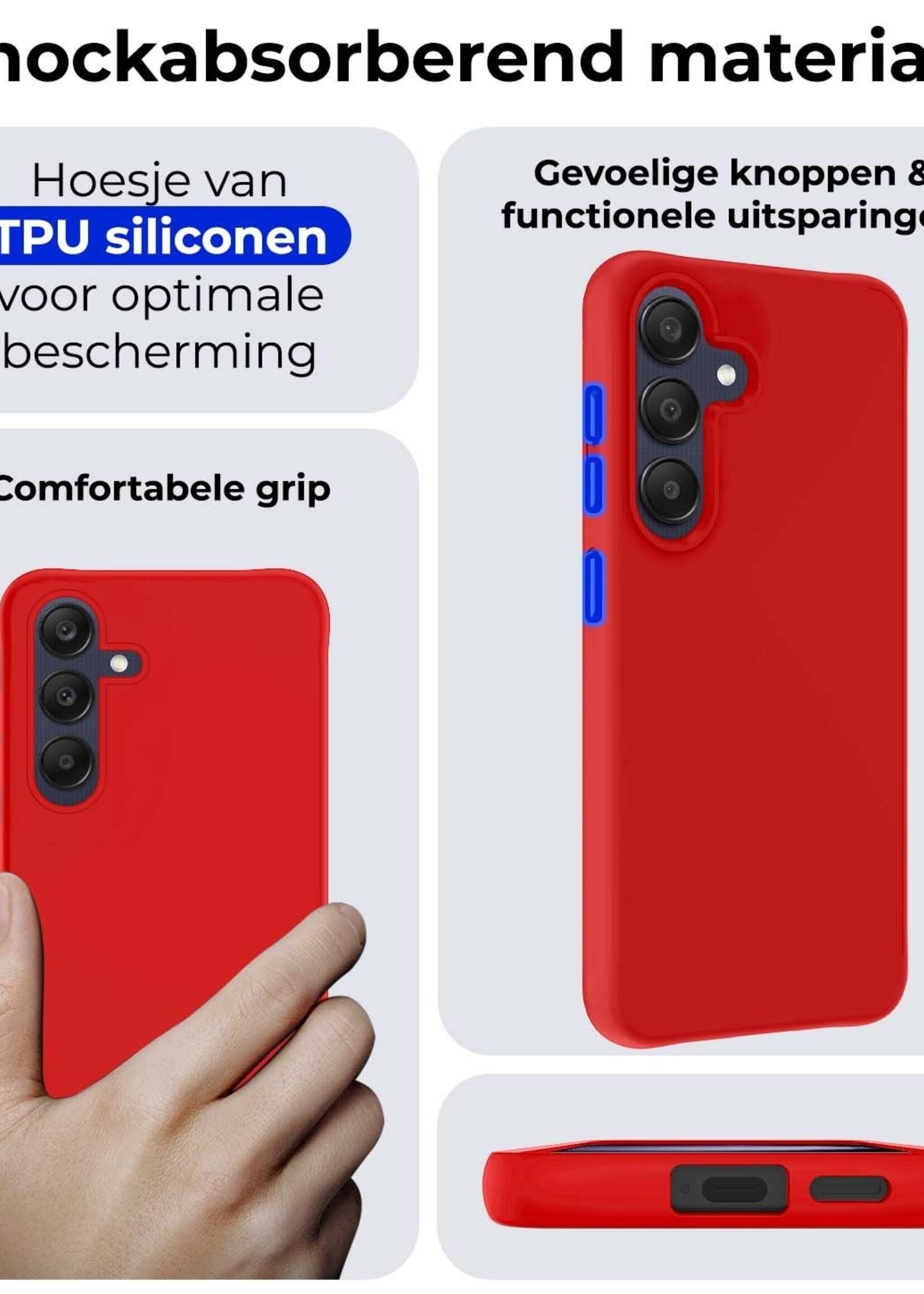 BTH Hoesje Geschikt voor Samsung A25 Hoesje Siliconen Case Hoes Met 2x Screenprotector - Hoes Geschikt voor Samsung Galaxy A25 Hoes Cover Case - Rood