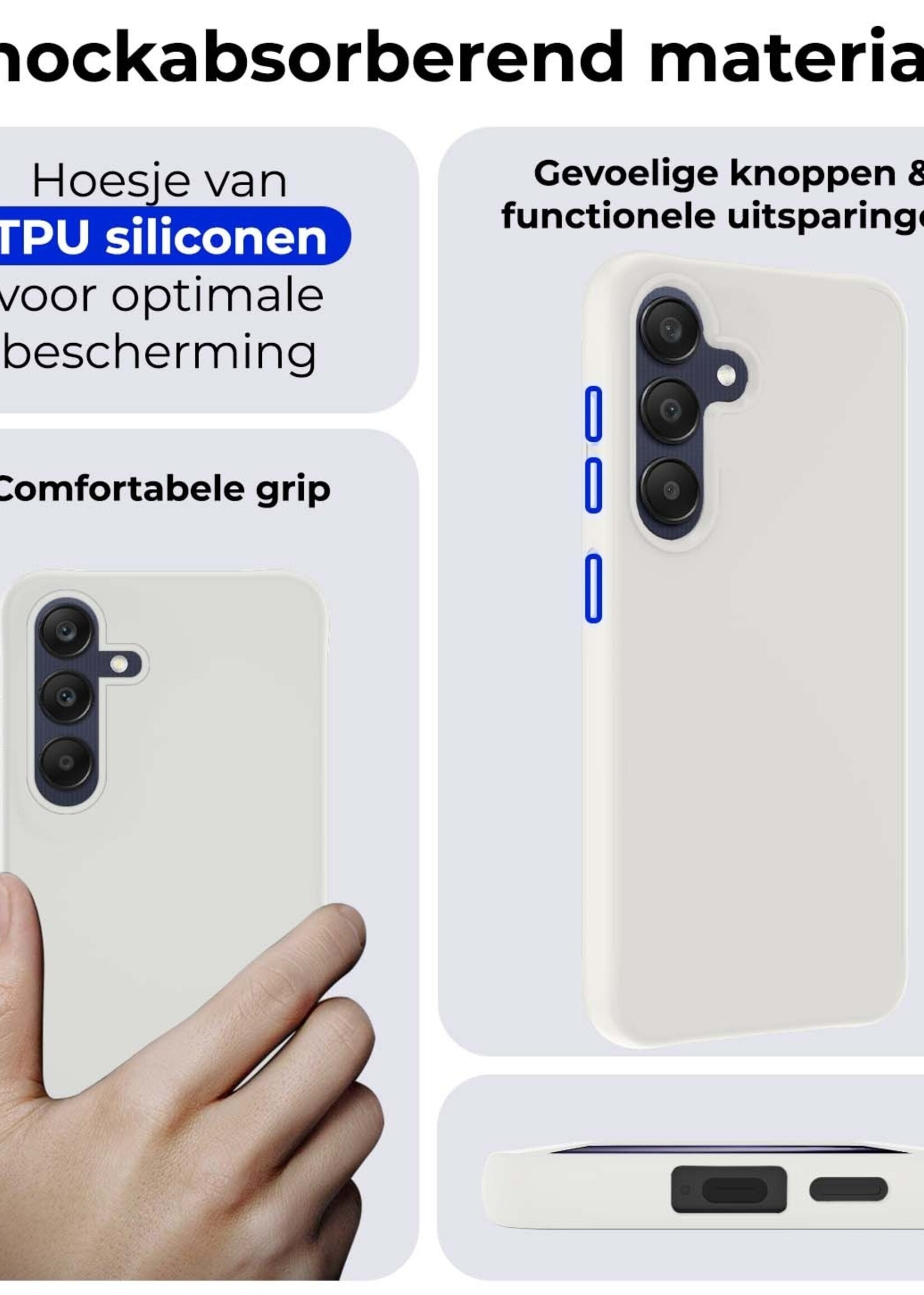 BTH Hoesje Geschikt voor Samsung A25 Hoesje Siliconen Case Hoes Met 2x Screenprotector - Hoes Geschikt voor Samsung Galaxy A25 Hoes Cover Case - Wit