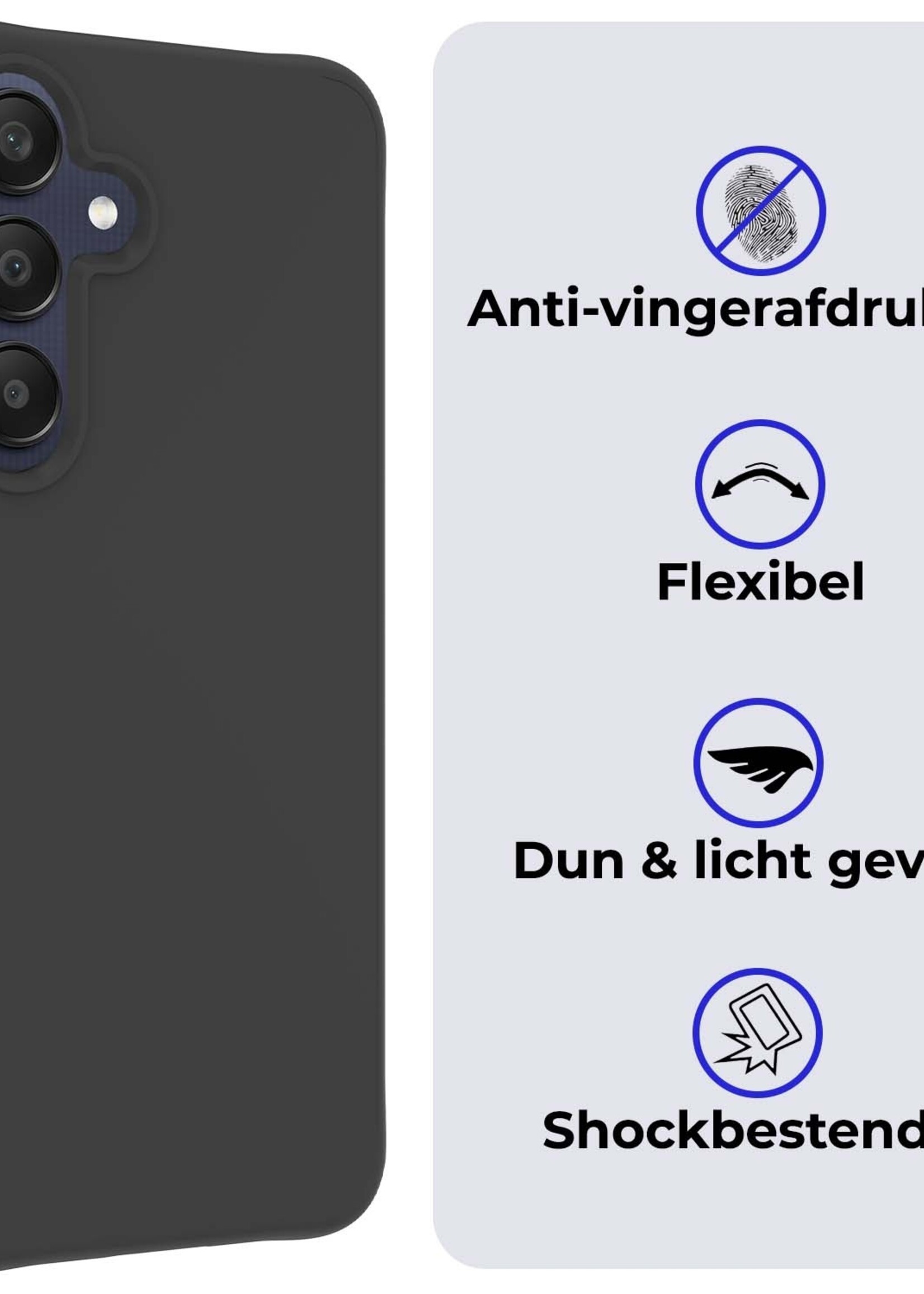 BTH Hoesje Geschikt voor Samsung A25 Hoesje Siliconen Case Hoes Met 2x Screenprotector - Hoes Geschikt voor Samsung Galaxy A25 Hoes Cover Case - Zwart