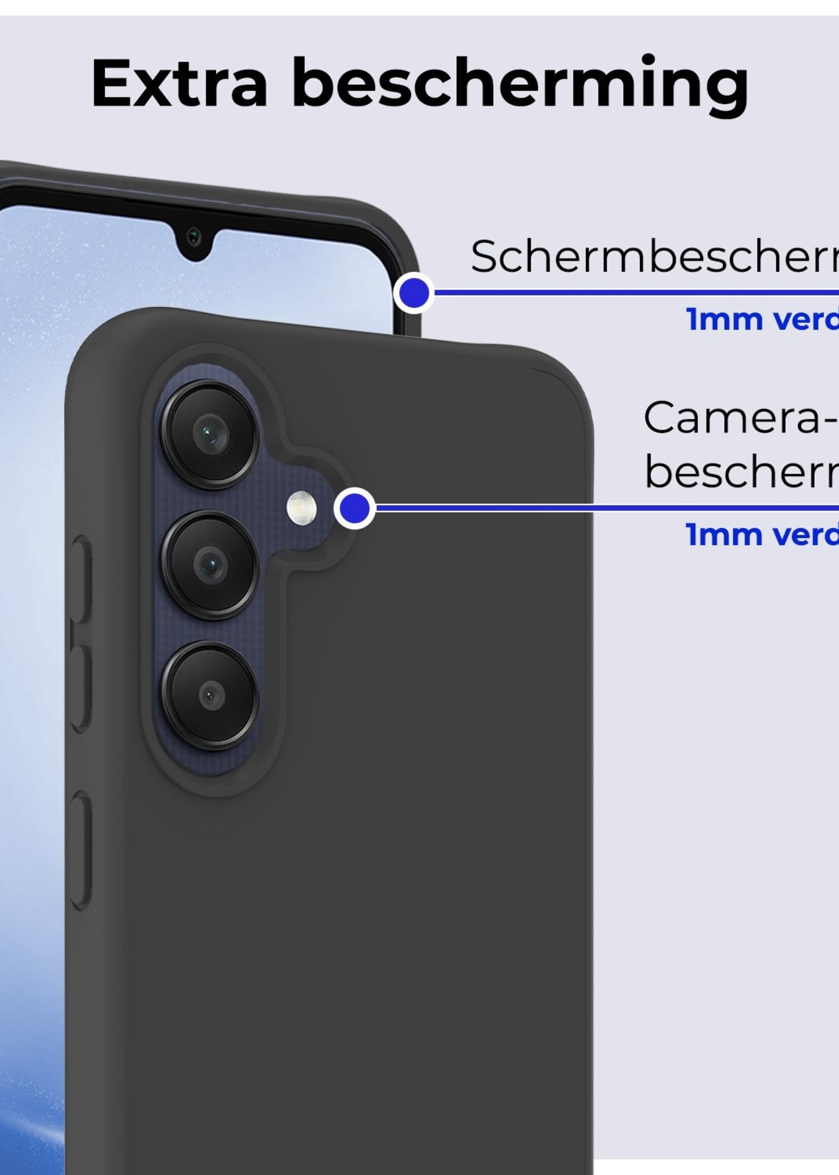 BTH Hoesje Geschikt voor Samsung A25 Hoesje Siliconen Case Hoes Met 2x Screenprotector - Hoes Geschikt voor Samsung Galaxy A25 Hoes Cover Case - Zwart