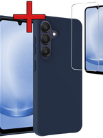 BTH BTH Samsung Galaxy A25 Hoesje Siliconen Met Screenprotector - Donkerblauw