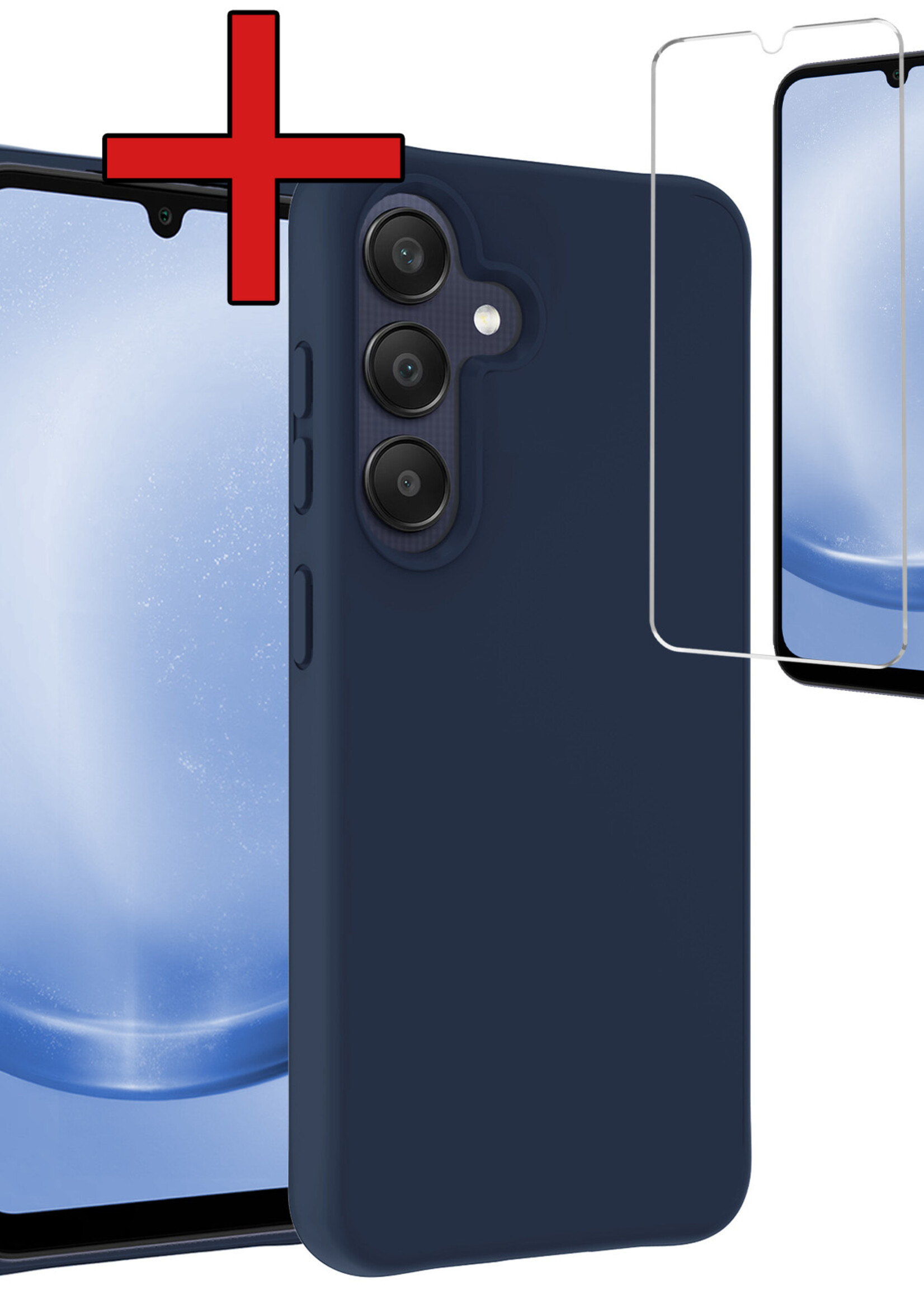 BTH Hoesje Geschikt voor Samsung A25 Hoesje Siliconen Case Hoes Met Screenprotector - Hoes Geschikt voor Samsung Galaxy A25 Hoes Cover Case - Donkerblauw