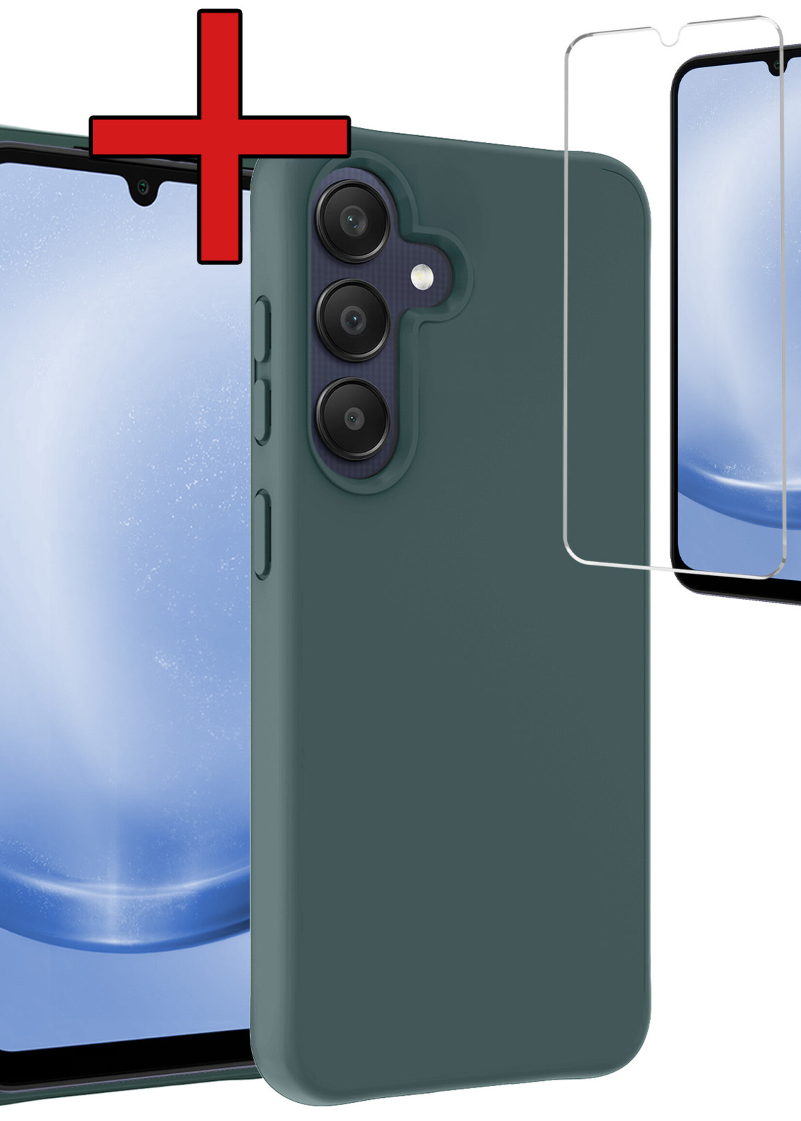 BTH Hoesje Geschikt voor Samsung A25 Hoesje Siliconen Case Hoes Met Screenprotector - Hoes Geschikt voor Samsung Galaxy A25 Hoes Cover Case - Donkergroen