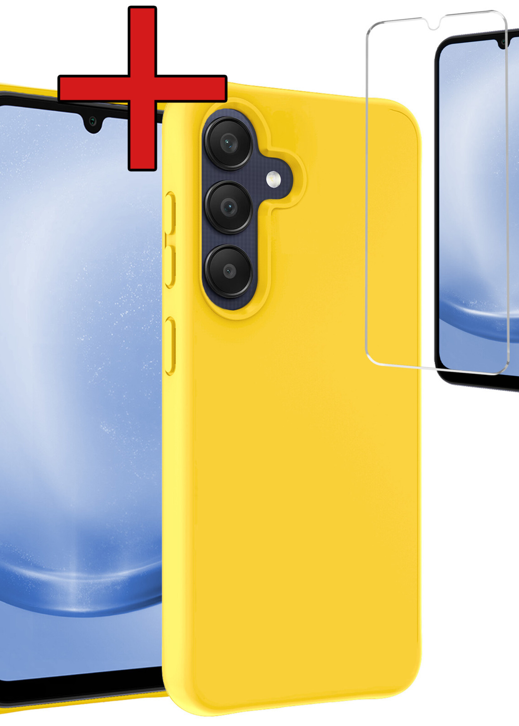 BTH Hoesje Geschikt voor Samsung A25 Hoesje Siliconen Case Hoes Met Screenprotector - Hoes Geschikt voor Samsung Galaxy A25 Hoes Cover Case - Geel