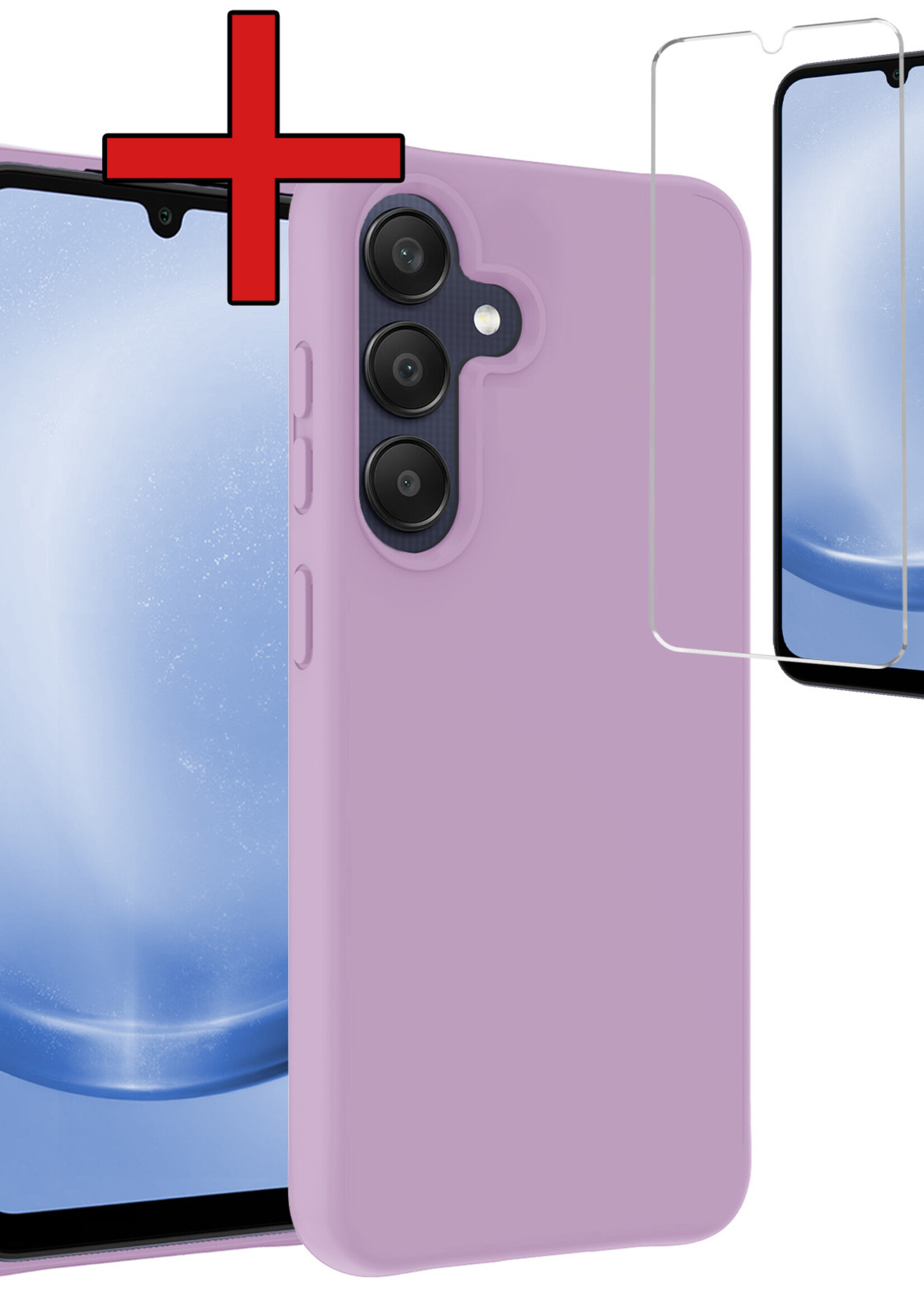 BTH Hoesje Geschikt voor Samsung A25 Hoesje Siliconen Case Hoes Met Screenprotector - Hoes Geschikt voor Samsung Galaxy A25 Hoes Cover Case - Lila