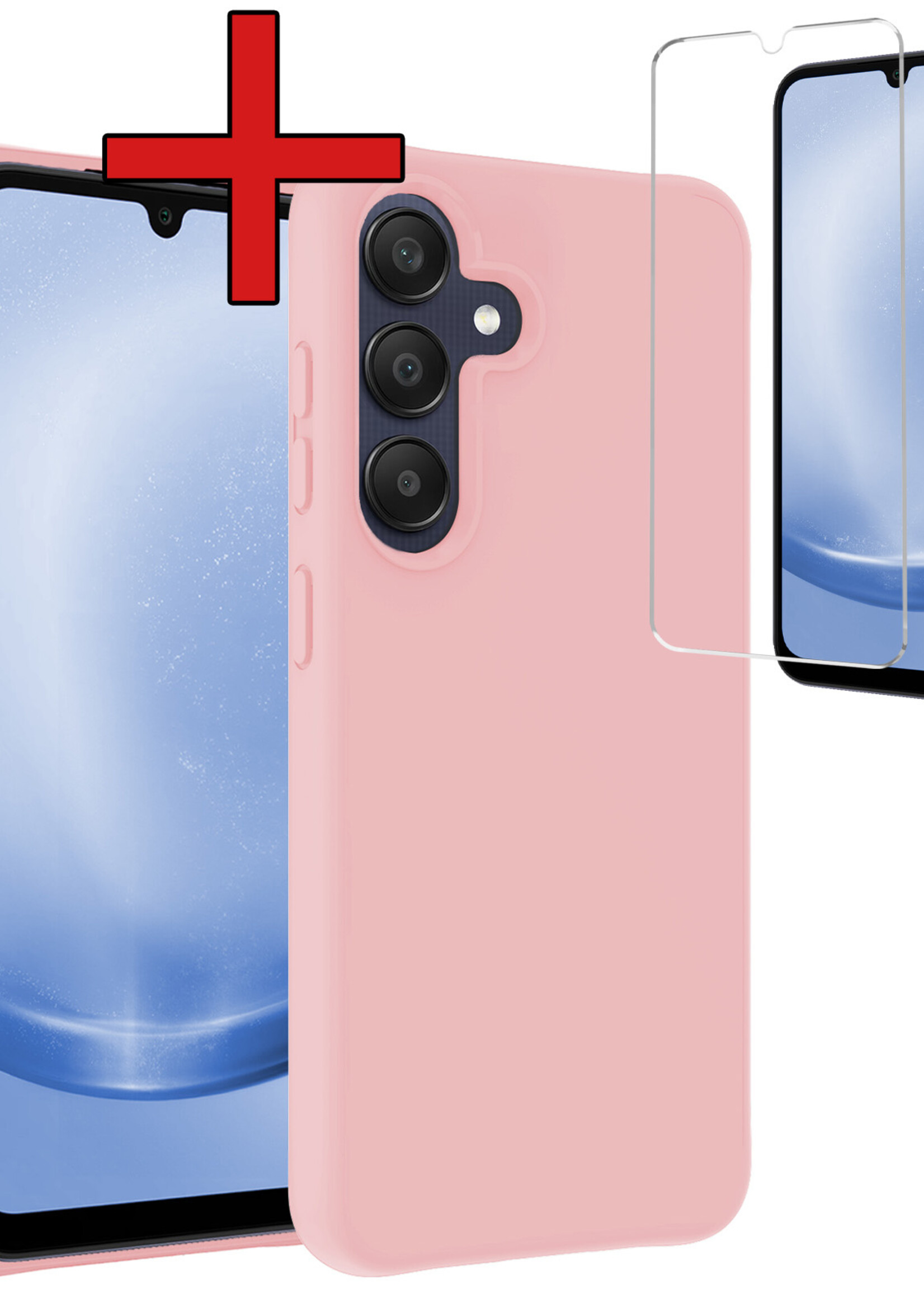 BTH Hoesje Geschikt voor Samsung A25 Hoesje Siliconen Case Hoes Met Screenprotector - Hoes Geschikt voor Samsung Galaxy A25 Hoes Cover Case - Lichtroze