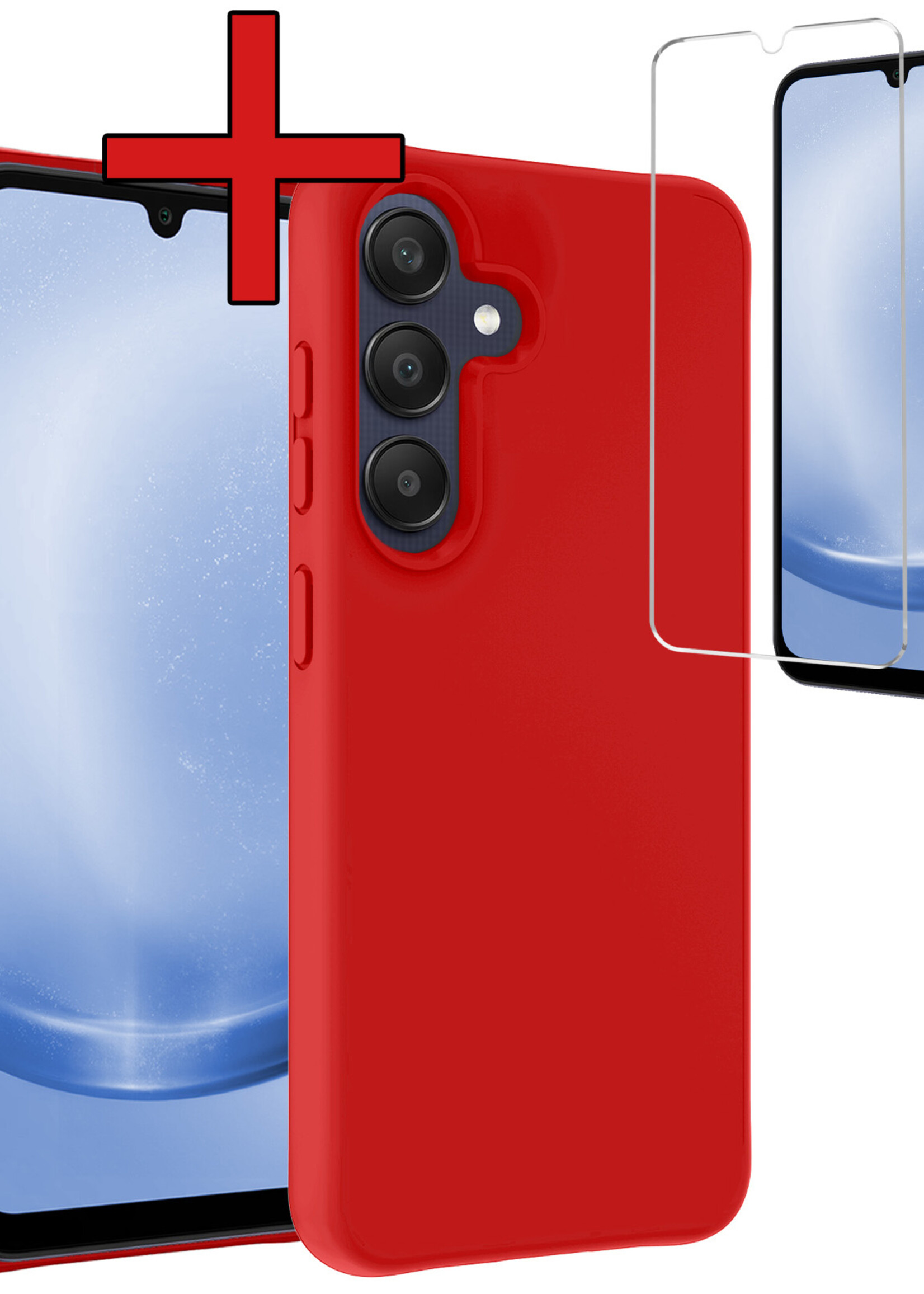 BTH Hoesje Geschikt voor Samsung A25 Hoesje Siliconen Case Hoes Met Screenprotector - Hoes Geschikt voor Samsung Galaxy A25 Hoes Cover Case - Rood