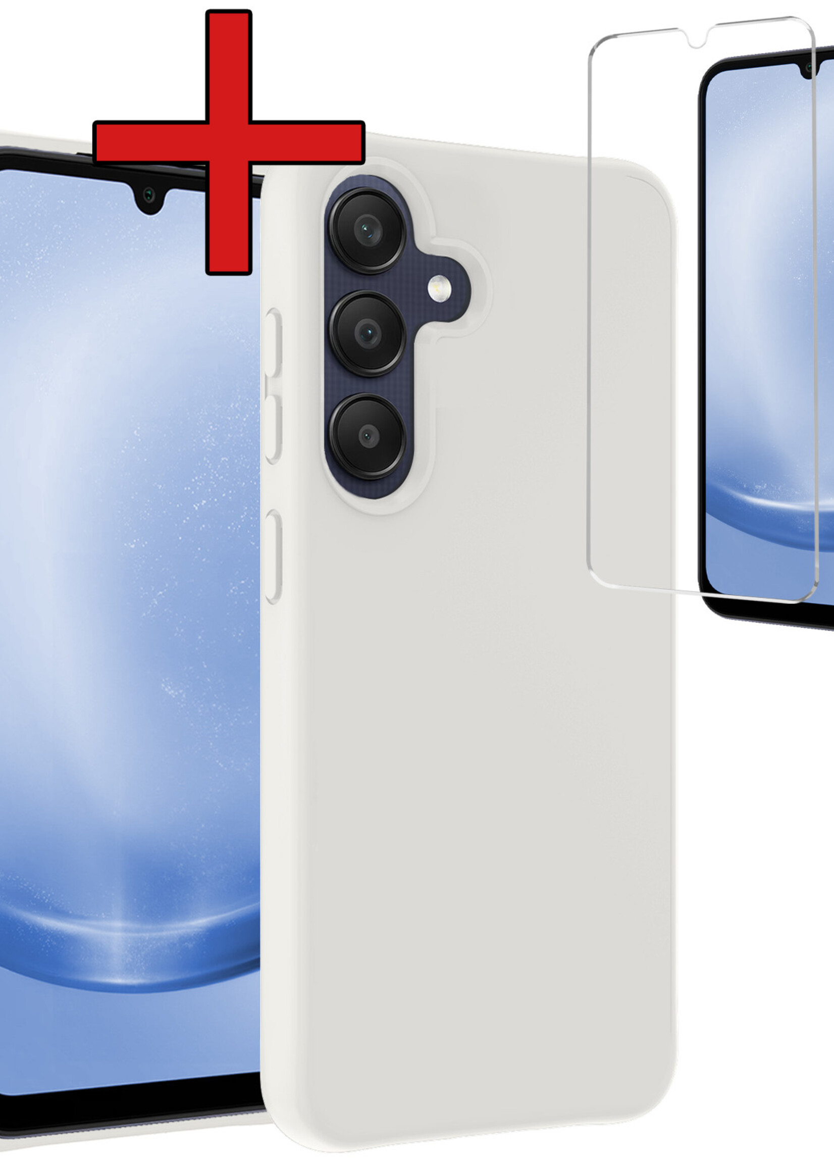 BTH Hoesje Geschikt voor Samsung A25 Hoesje Siliconen Case Hoes Met Screenprotector - Hoes Geschikt voor Samsung Galaxy A25 Hoes Cover Case - Wit