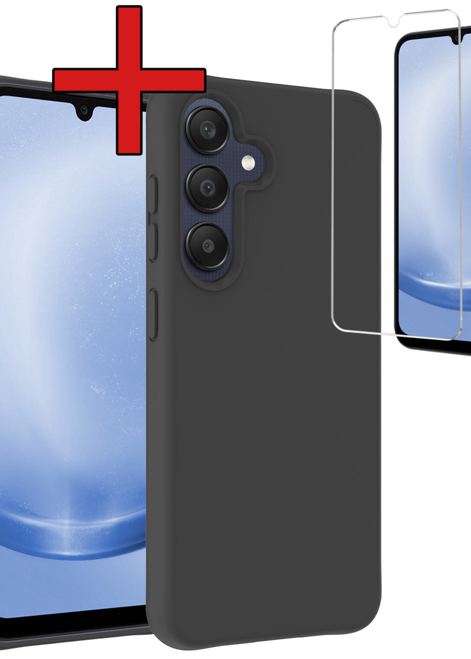 BTH Hoesje Geschikt voor Samsung A25 Hoesje Siliconen Case Hoes Met Screenprotector - Hoes Geschikt voor Samsung Galaxy A25 Hoes Cover Case - Zwart