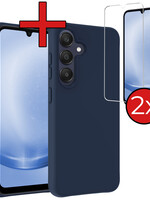 BTH BTH Samsung Galaxy A25 Hoesje Siliconen Met 2x Screenprotector - Donkerblauw