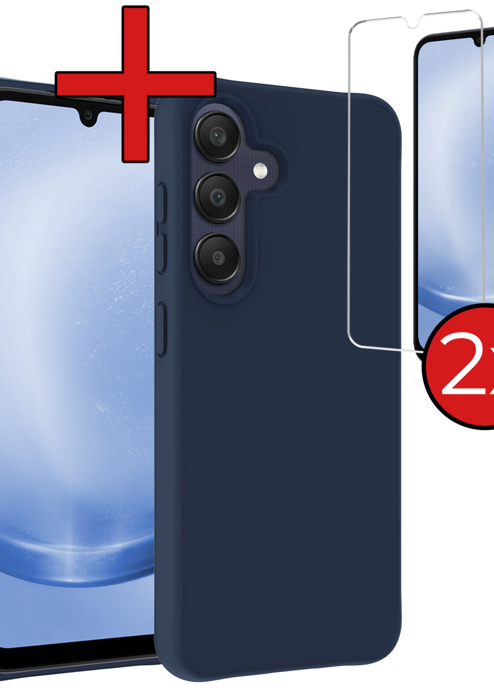 BTH Hoesje Geschikt voor Samsung A25 Hoesje Siliconen Case Hoes Met 2x Screenprotector - Hoes Geschikt voor Samsung Galaxy A25 Hoes Cover Case - Donkerblauw