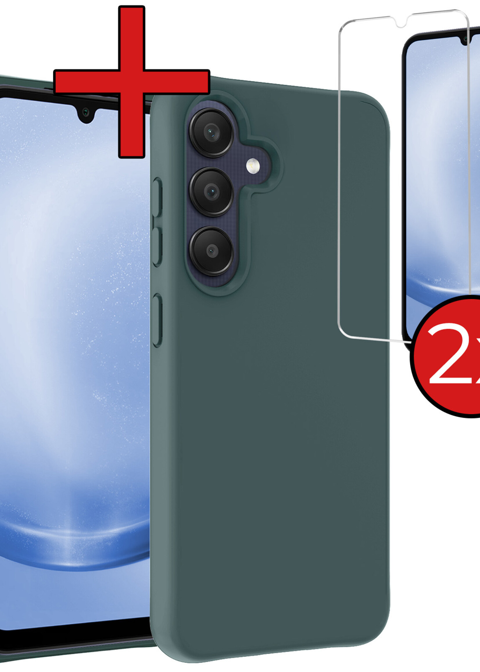 BTH Hoesje Geschikt voor Samsung A25 Hoesje Siliconen Case Hoes Met 2x Screenprotector - Hoes Geschikt voor Samsung Galaxy A25 Hoes Cover Case - Donkergroen