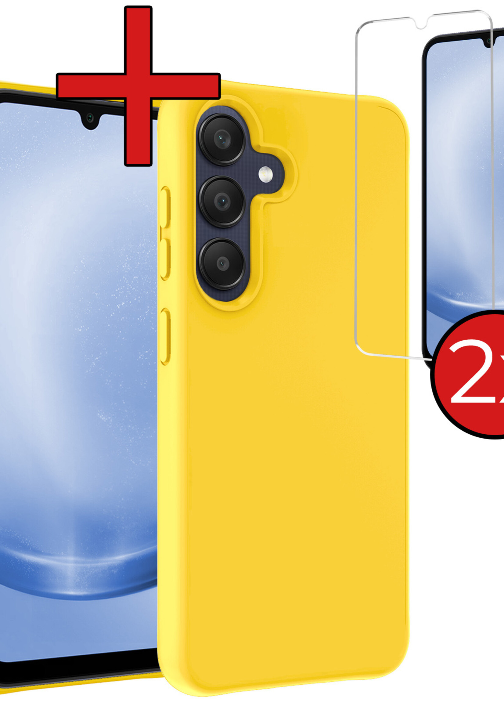 BTH Hoesje Geschikt voor Samsung A25 Hoesje Siliconen Case Hoes Met 2x Screenprotector - Hoes Geschikt voor Samsung Galaxy A25 Hoes Cover Case - Geel