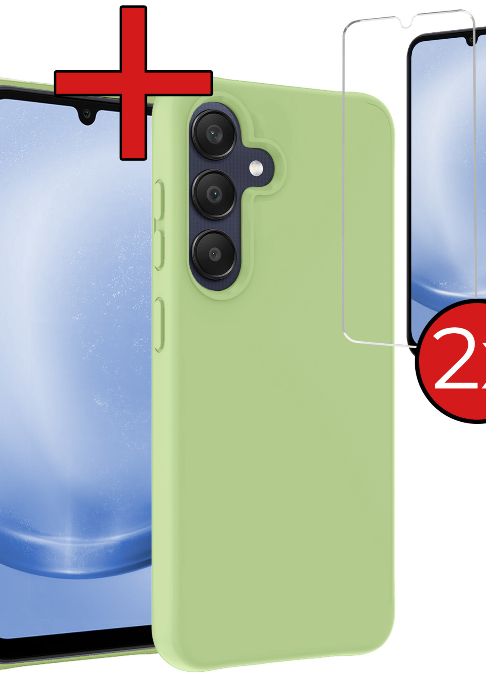 BTH Hoesje Geschikt voor Samsung A25 Hoesje Siliconen Case Hoes Met 2x Screenprotector - Hoes Geschikt voor Samsung Galaxy A25 Hoes Cover Case - Groen