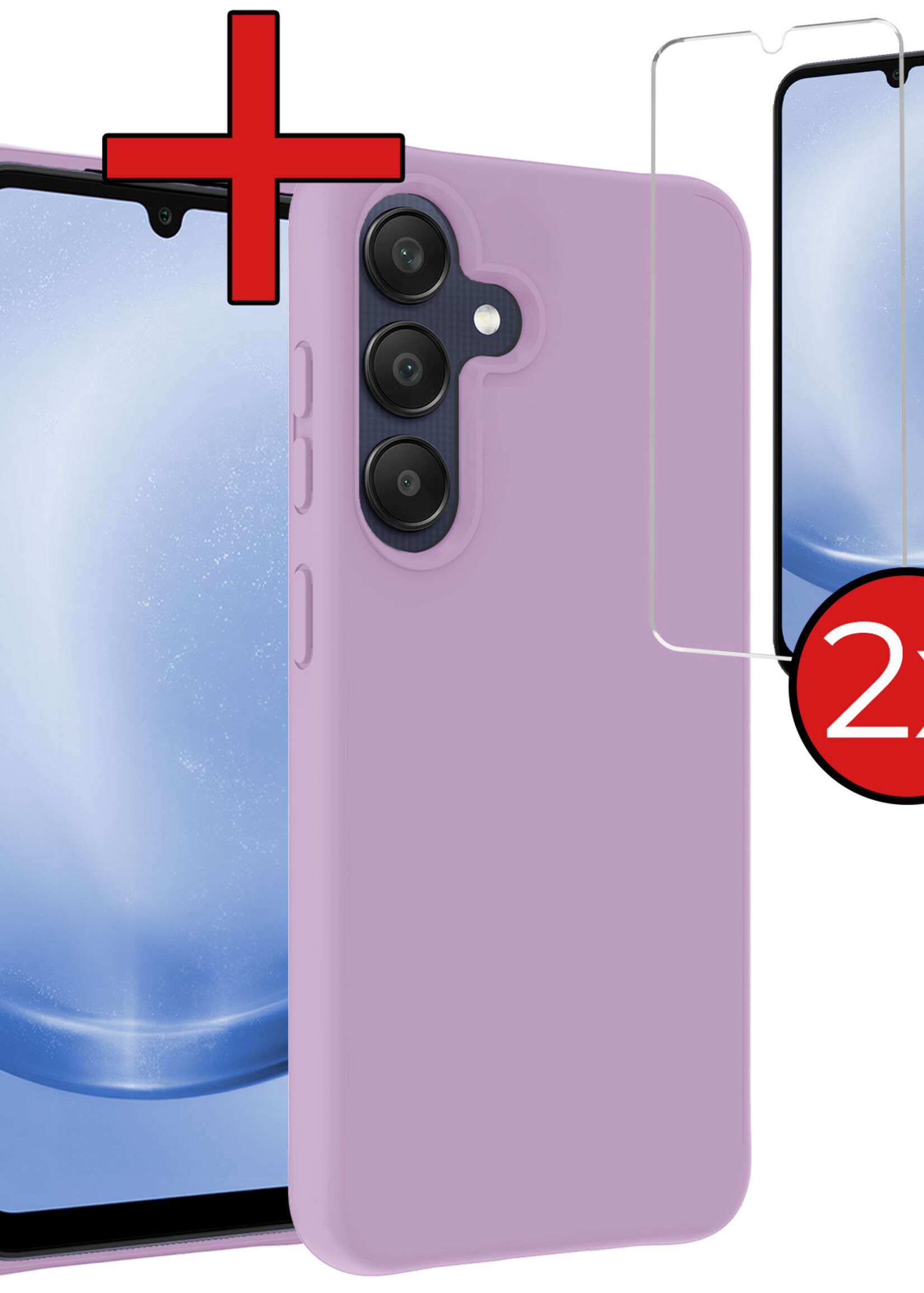 BTH Hoesje Geschikt voor Samsung A25 Hoesje Siliconen Case Hoes Met 2x Screenprotector - Hoes Geschikt voor Samsung Galaxy A25 Hoes Cover Case - Lila