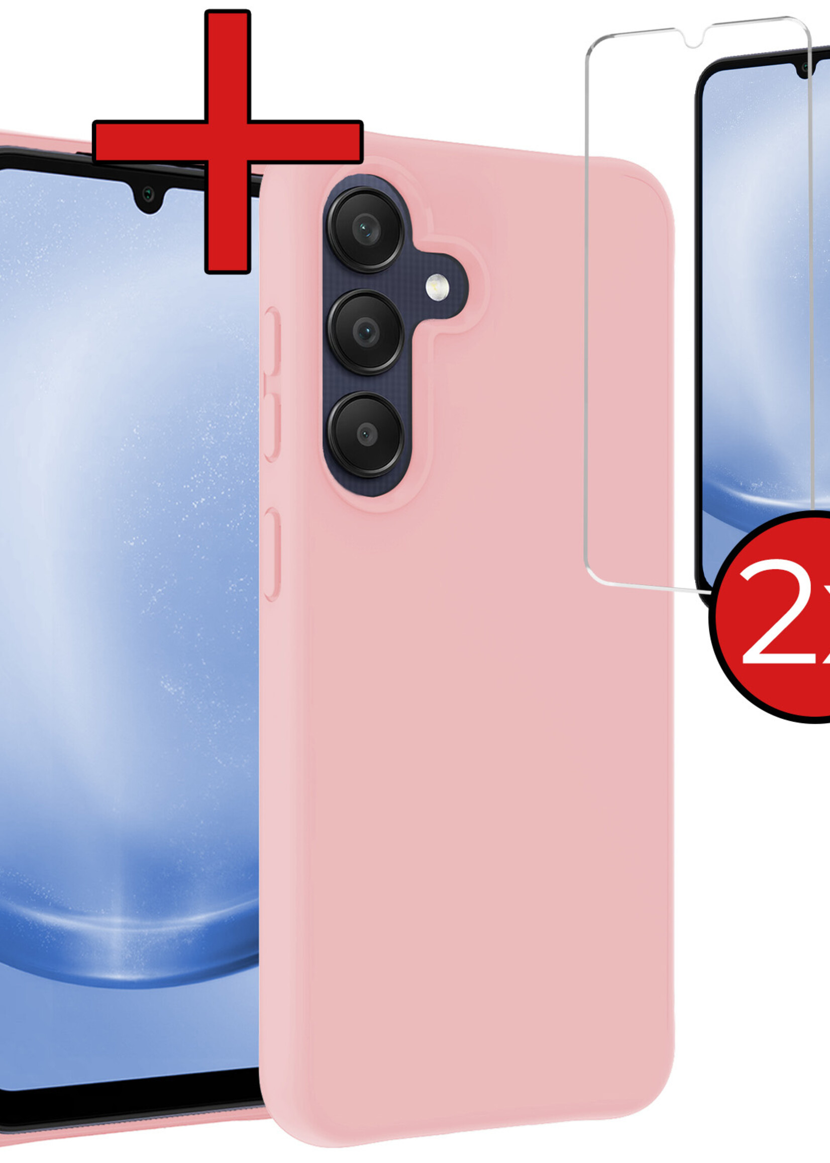 BTH Hoesje Geschikt voor Samsung A25 Hoesje Siliconen Case Hoes Met 2x Screenprotector - Hoes Geschikt voor Samsung Galaxy A25 Hoes Cover Case - Lichtroze