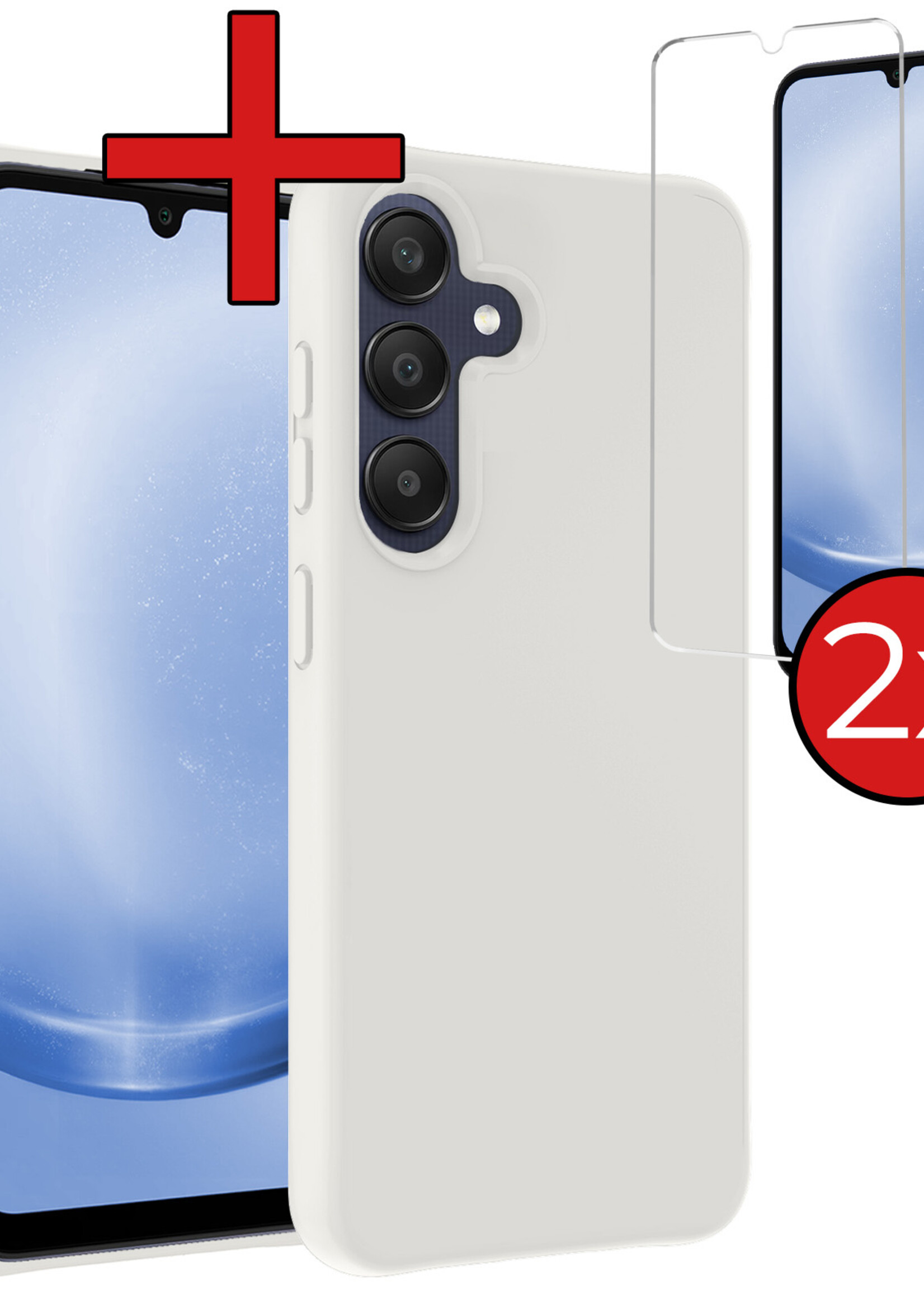 BTH Hoesje Geschikt voor Samsung A25 Hoesje Siliconen Case Hoes Met 2x Screenprotector - Hoes Geschikt voor Samsung Galaxy A25 Hoes Cover Case - Wit