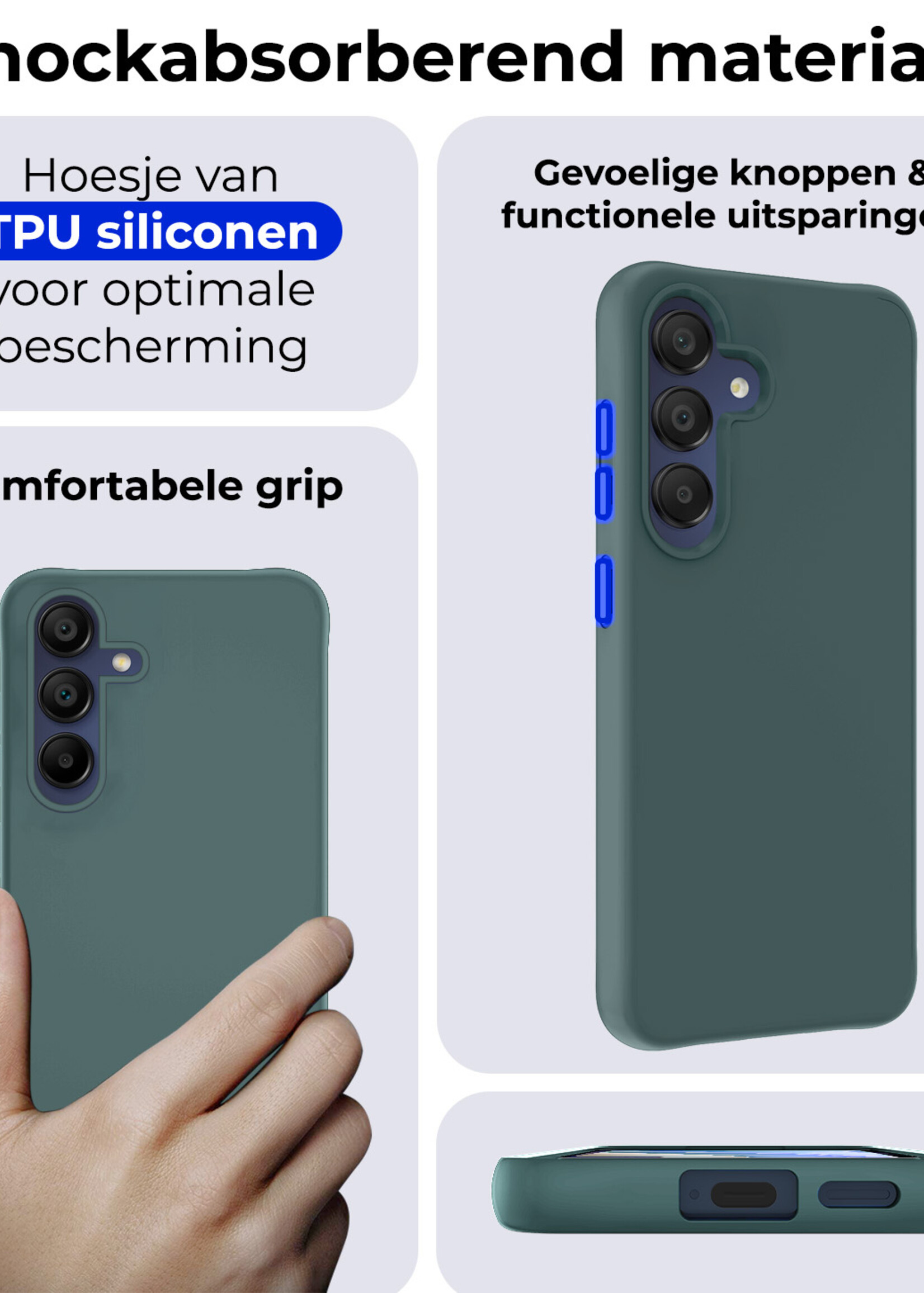 BTH Hoesje Geschikt voor Samsung A15 Hoesje Siliconen Case Hoes - Hoes Geschikt voor Samsung Galaxy A15 Hoes Cover Case - Donkergroen