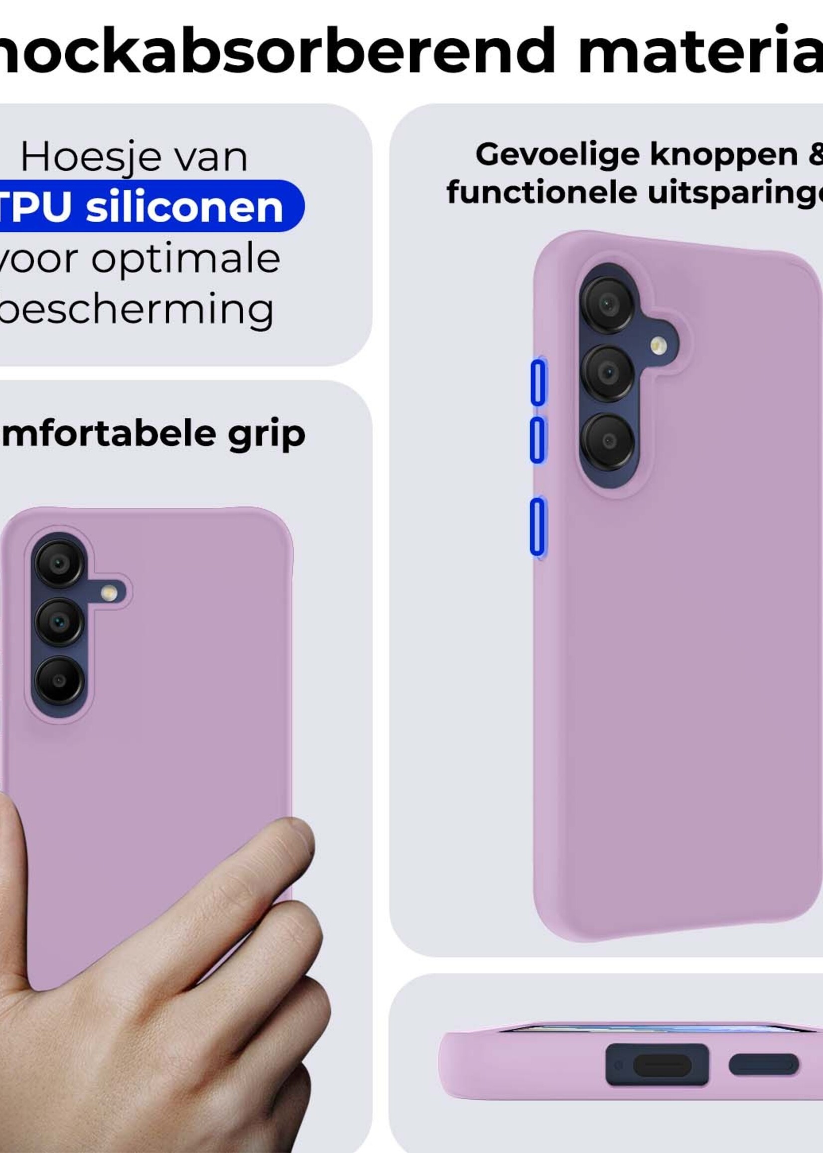 BTH Hoesje Geschikt voor Samsung A15 Hoesje Siliconen Case Hoes - Hoes Geschikt voor Samsung Galaxy A15 Hoes Cover Case - Lila
