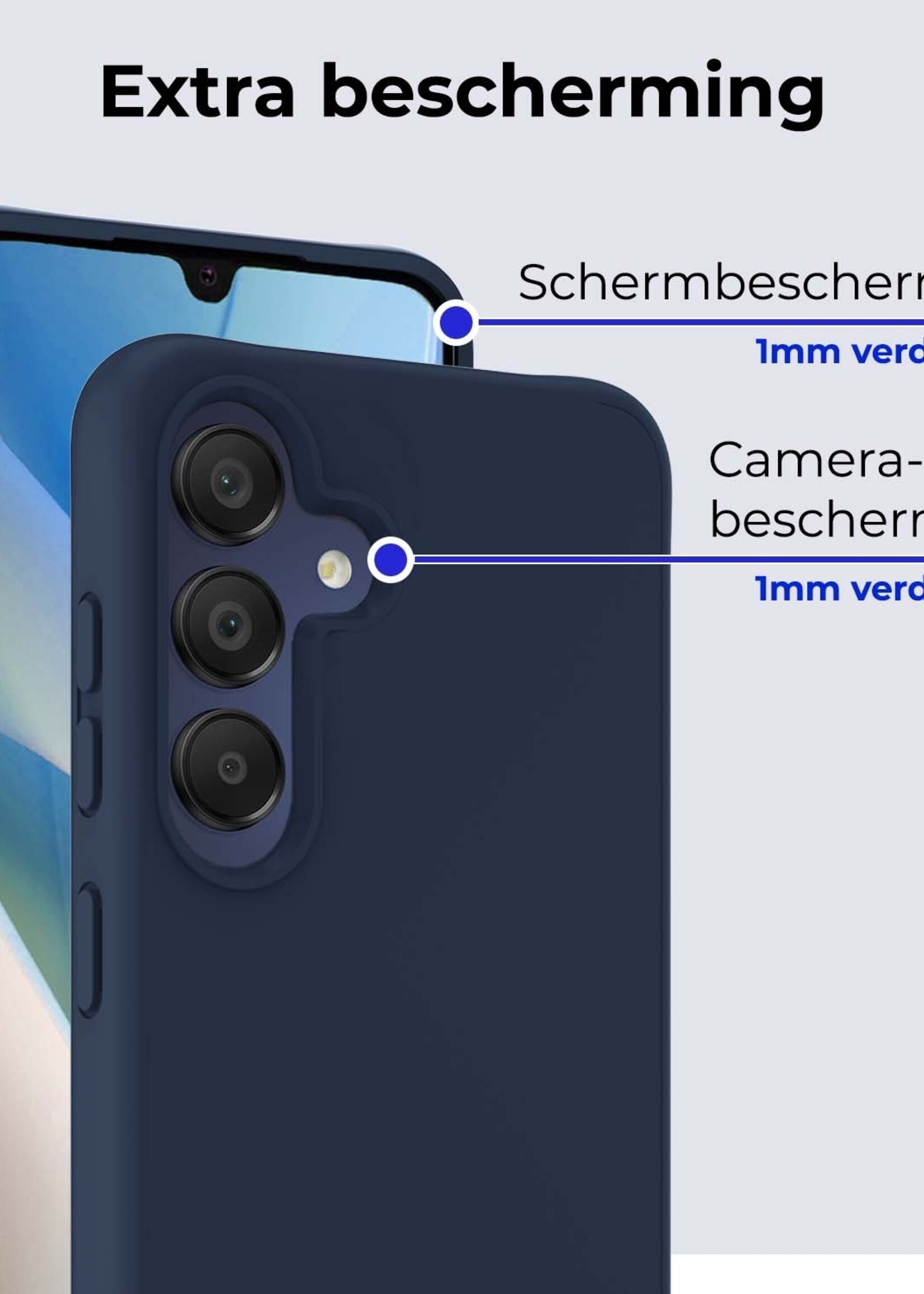 BTH Hoesje Geschikt voor Samsung A15 Hoesje Siliconen Case Hoes - Hoes Geschikt voor Samsung Galaxy A15 Hoes Cover Case - Donkerblauw - 2 PACK
