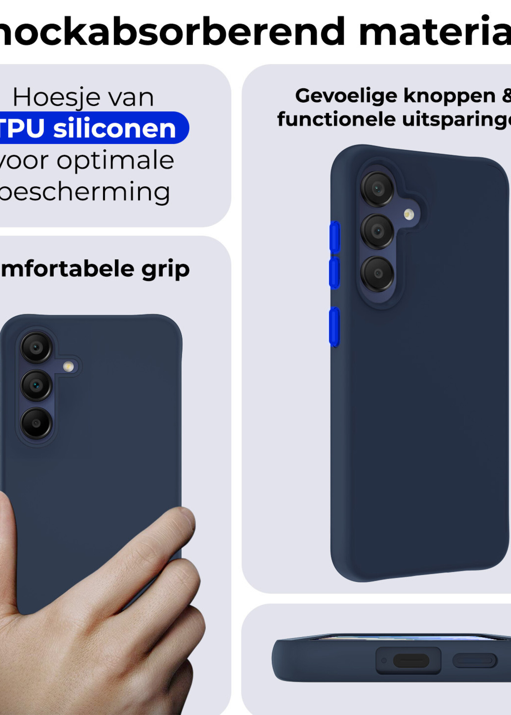 BTH Hoesje Geschikt voor Samsung A15 Hoesje Siliconen Case Hoes - Hoes Geschikt voor Samsung Galaxy A15 Hoes Cover Case - Donkerblauw - 2 PACK
