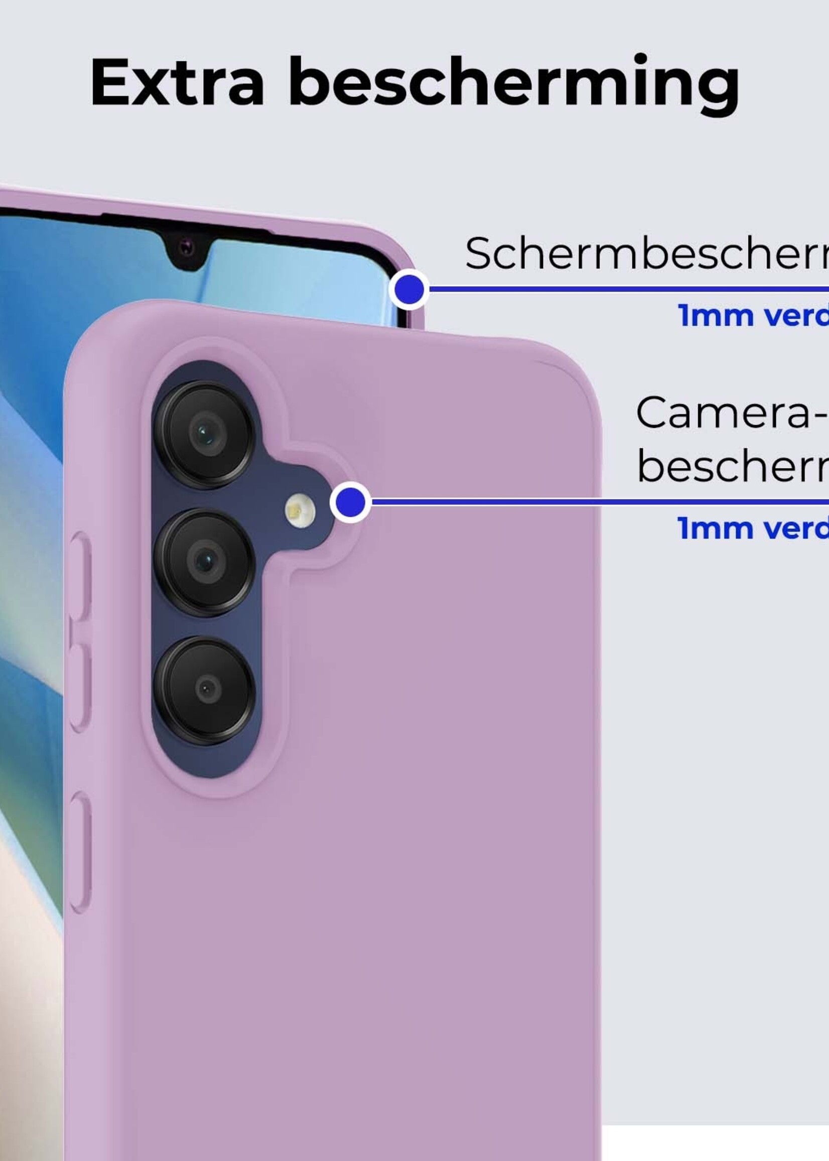 BTH Hoesje Geschikt voor Samsung A15 Hoesje Siliconen Case Hoes - Hoes Geschikt voor Samsung Galaxy A15 Hoes Cover Case - Lila - 2 PACK