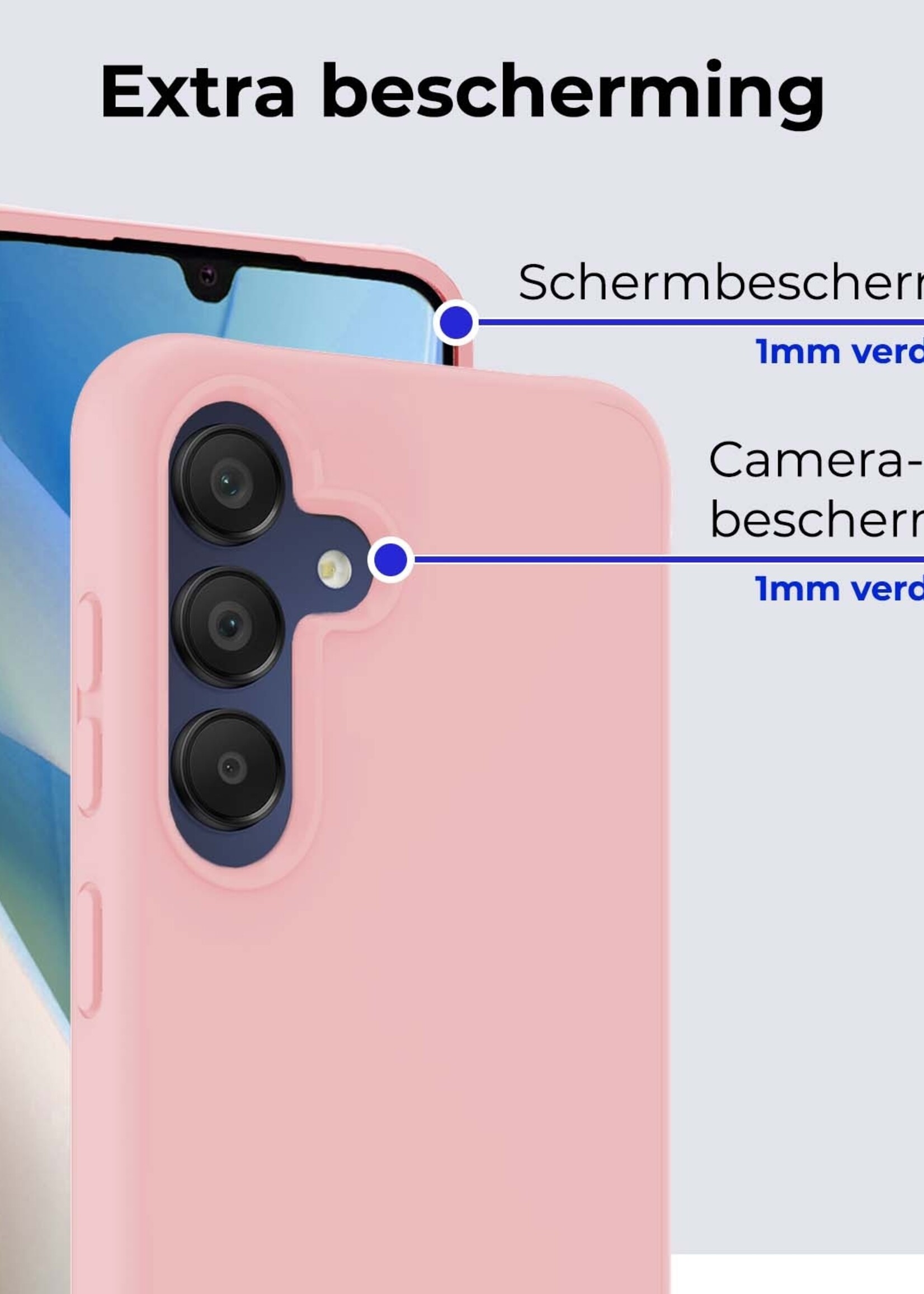 BTH Hoesje Geschikt voor Samsung A15 Hoesje Siliconen Case Hoes - Hoes Geschikt voor Samsung Galaxy A15 Hoes Cover Case - Lichtroze - 2 PACK