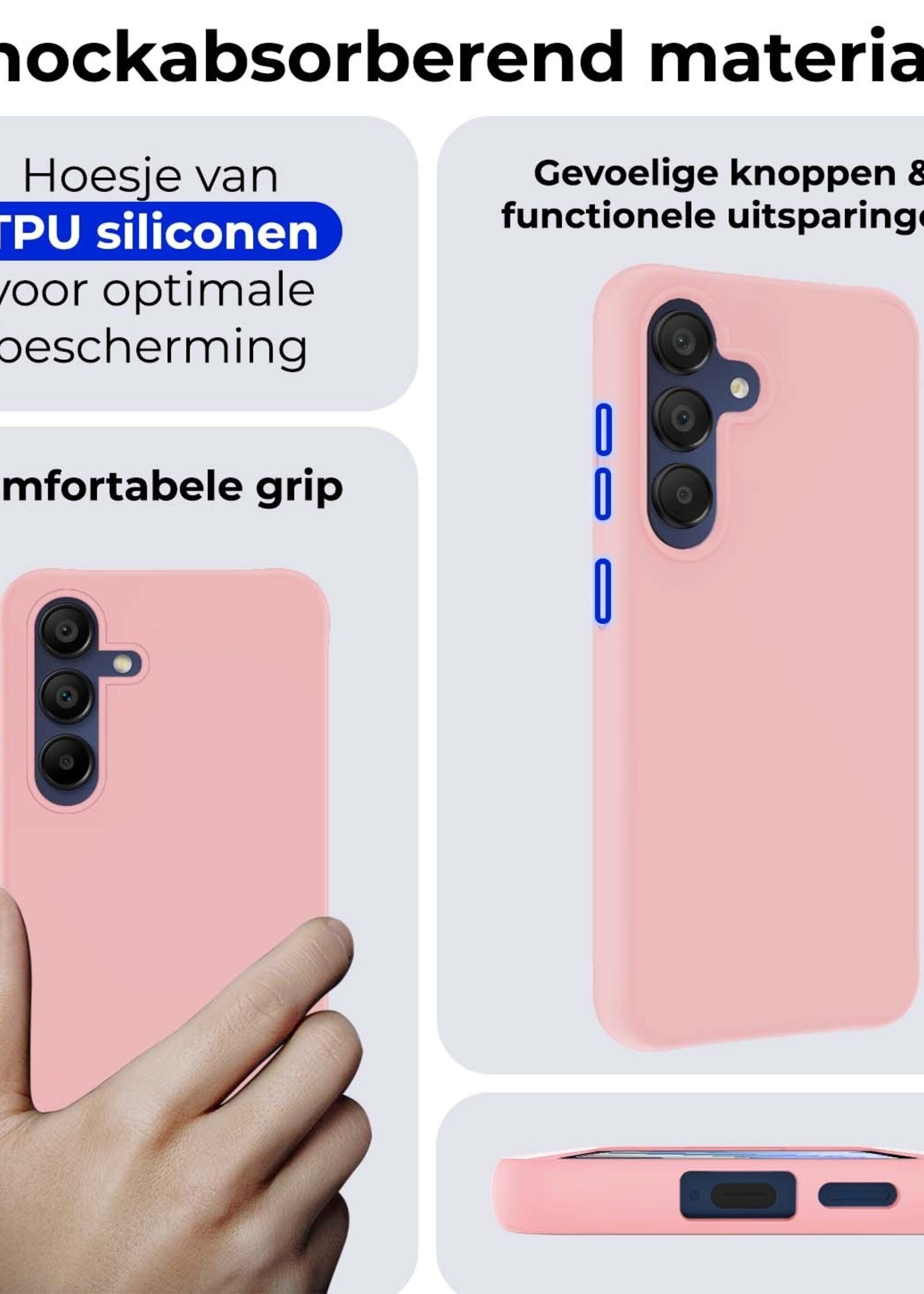 BTH Hoesje Geschikt voor Samsung A15 Hoesje Siliconen Case Hoes - Hoes Geschikt voor Samsung Galaxy A15 Hoes Cover Case - Lichtroze - 2 PACK