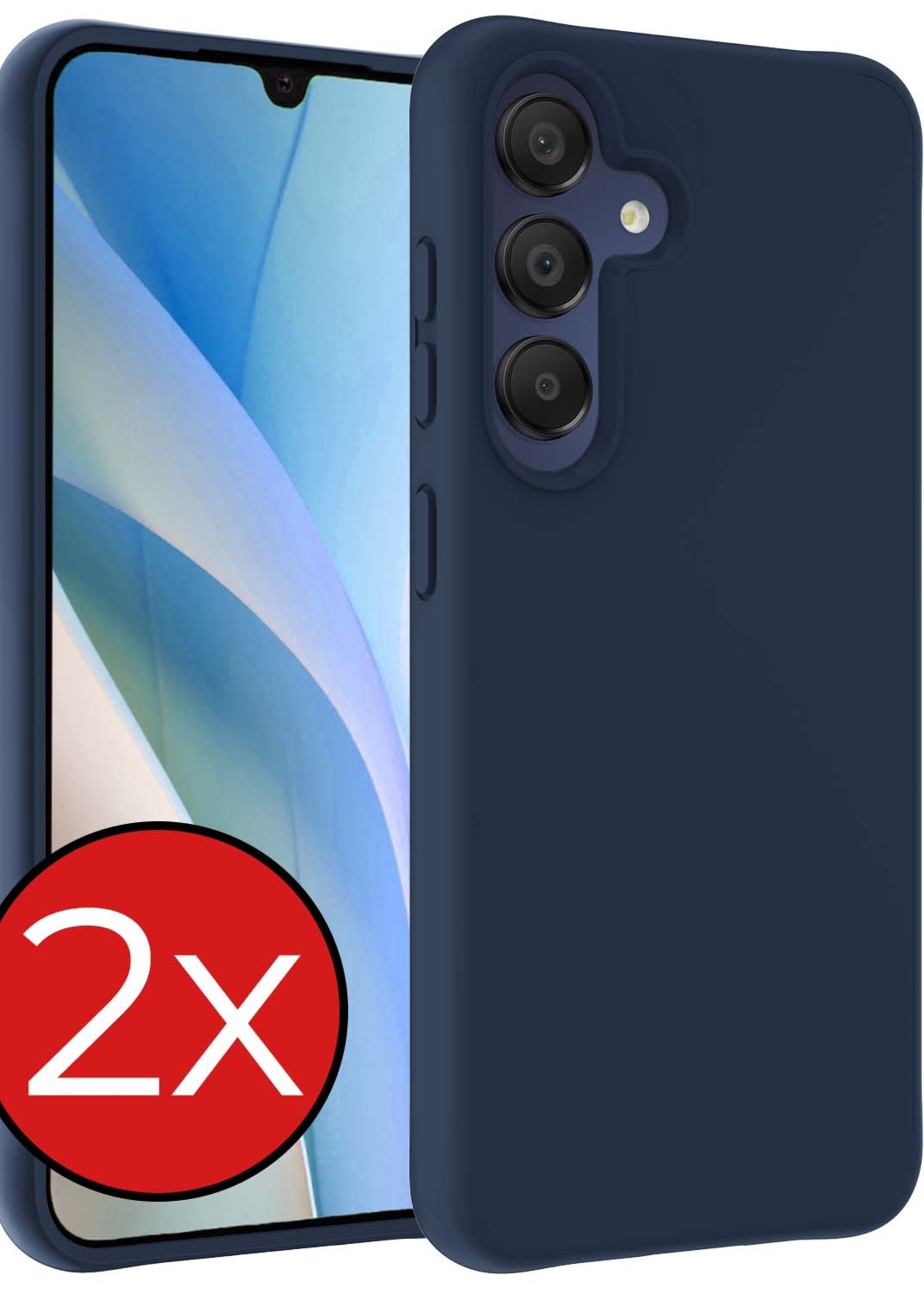 BTH Hoesje Geschikt voor Samsung A15 Hoesje Siliconen Case Hoes - Hoes Geschikt voor Samsung Galaxy A15 Hoes Cover Case - Donkerblauw - 2 PACK