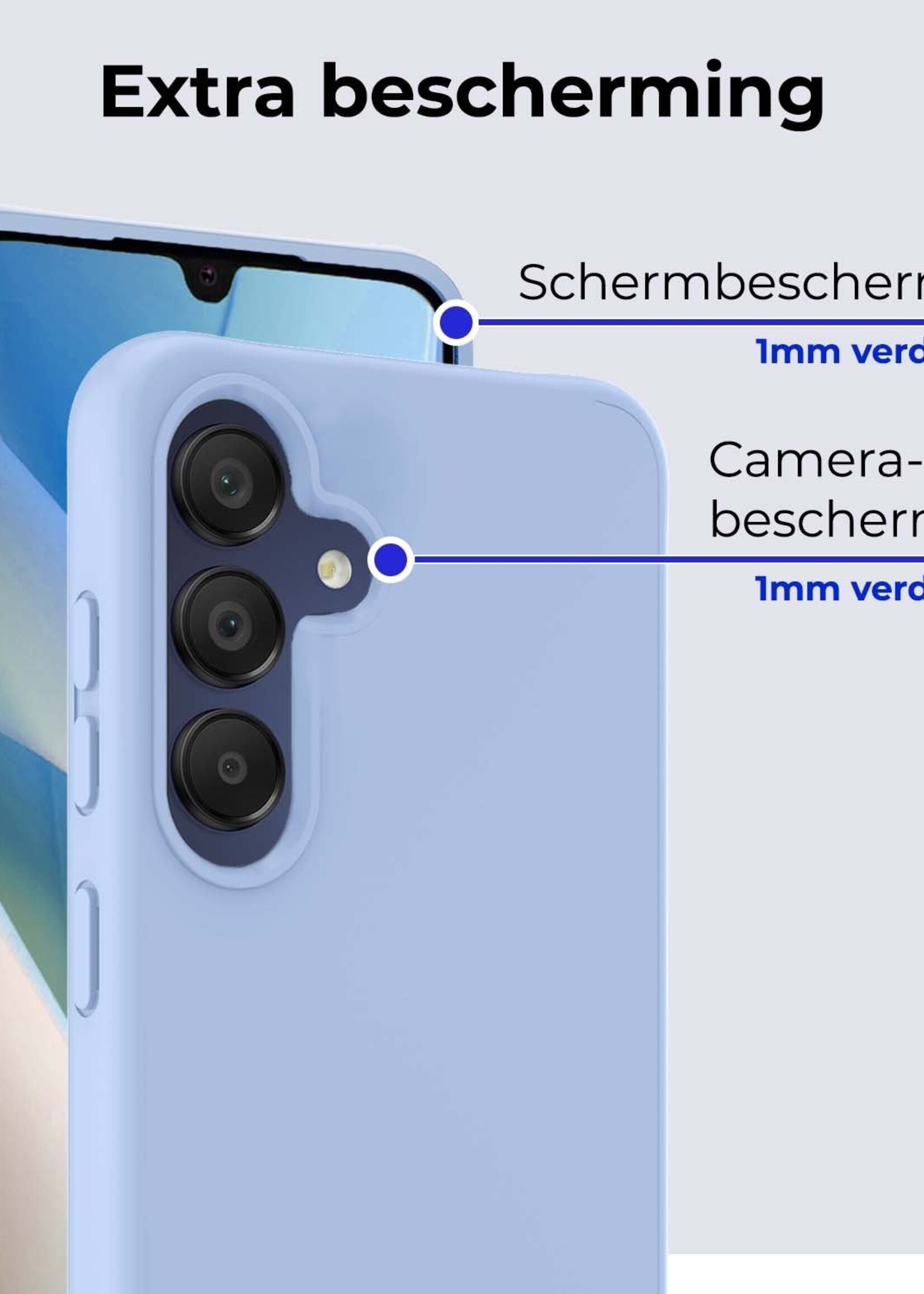 BTH Hoesje Geschikt voor Samsung A15 Hoesje Siliconen Case Hoes Met Screenprotector - Hoes Geschikt voor Samsung Galaxy A15 Hoes Cover Case - Lichtblauw