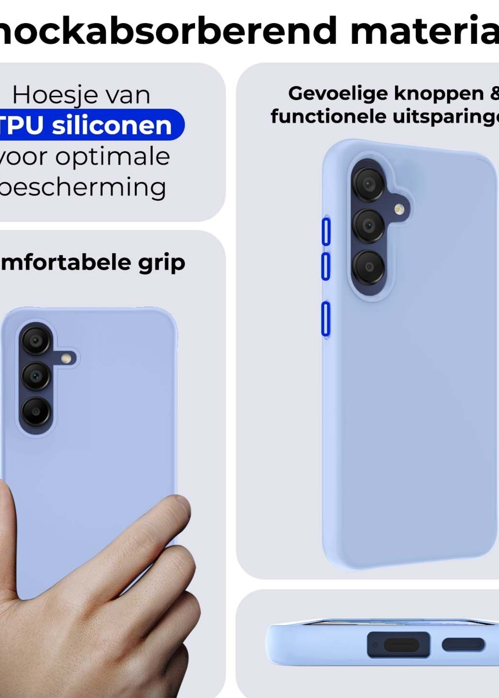 BTH Hoesje Geschikt voor Samsung A15 Hoesje Siliconen Case Hoes Met Screenprotector - Hoes Geschikt voor Samsung Galaxy A15 Hoes Cover Case - Lichtblauw