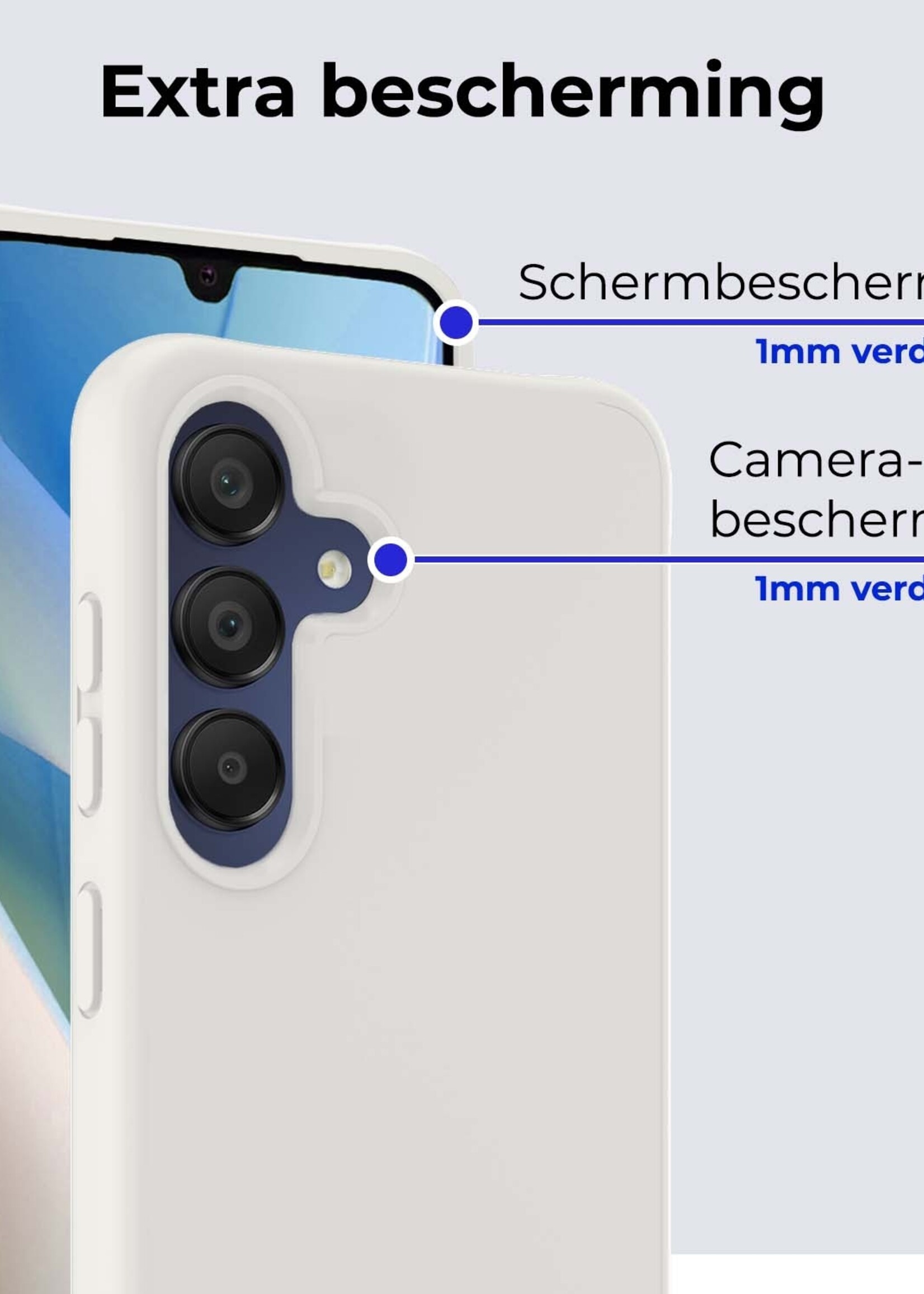 BTH Hoesje Geschikt voor Samsung A15 Hoesje Siliconen Case Hoes Met Screenprotector - Hoes Geschikt voor Samsung Galaxy A15 Hoes Cover Case - Wit