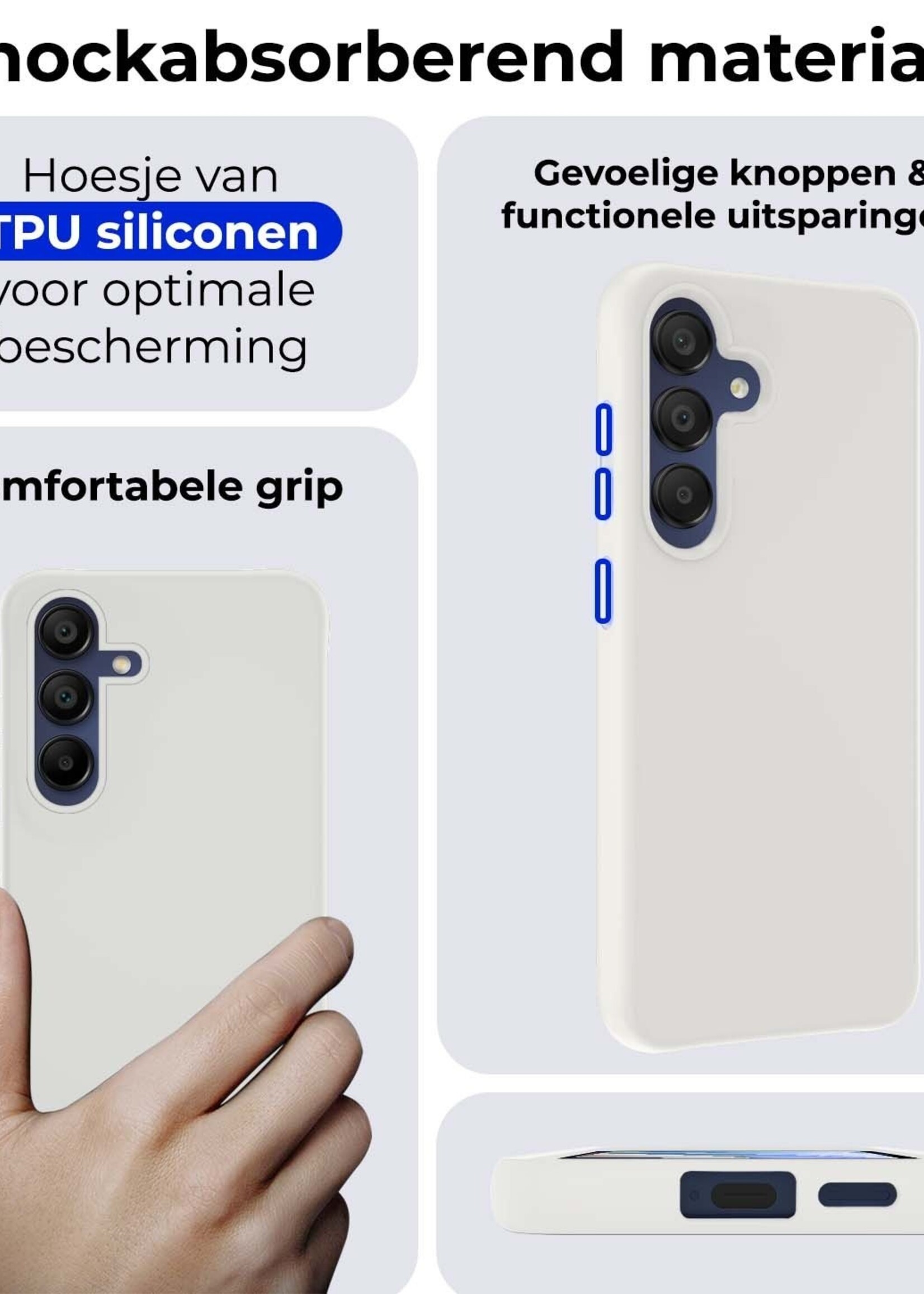 BTH Hoesje Geschikt voor Samsung A15 Hoesje Siliconen Case Hoes Met Screenprotector - Hoes Geschikt voor Samsung Galaxy A15 Hoes Cover Case - Wit