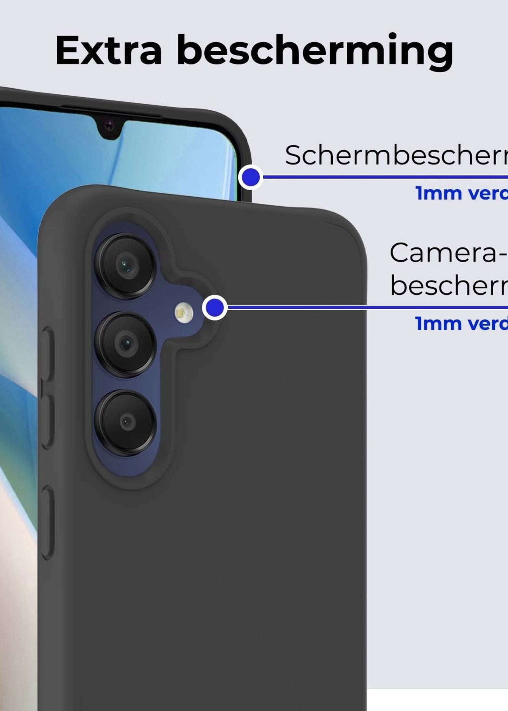 BTH Hoesje Geschikt voor Samsung A15 Hoesje Siliconen Case Hoes Met Screenprotector - Hoes Geschikt voor Samsung Galaxy A15 Hoes Cover Case - Zwart