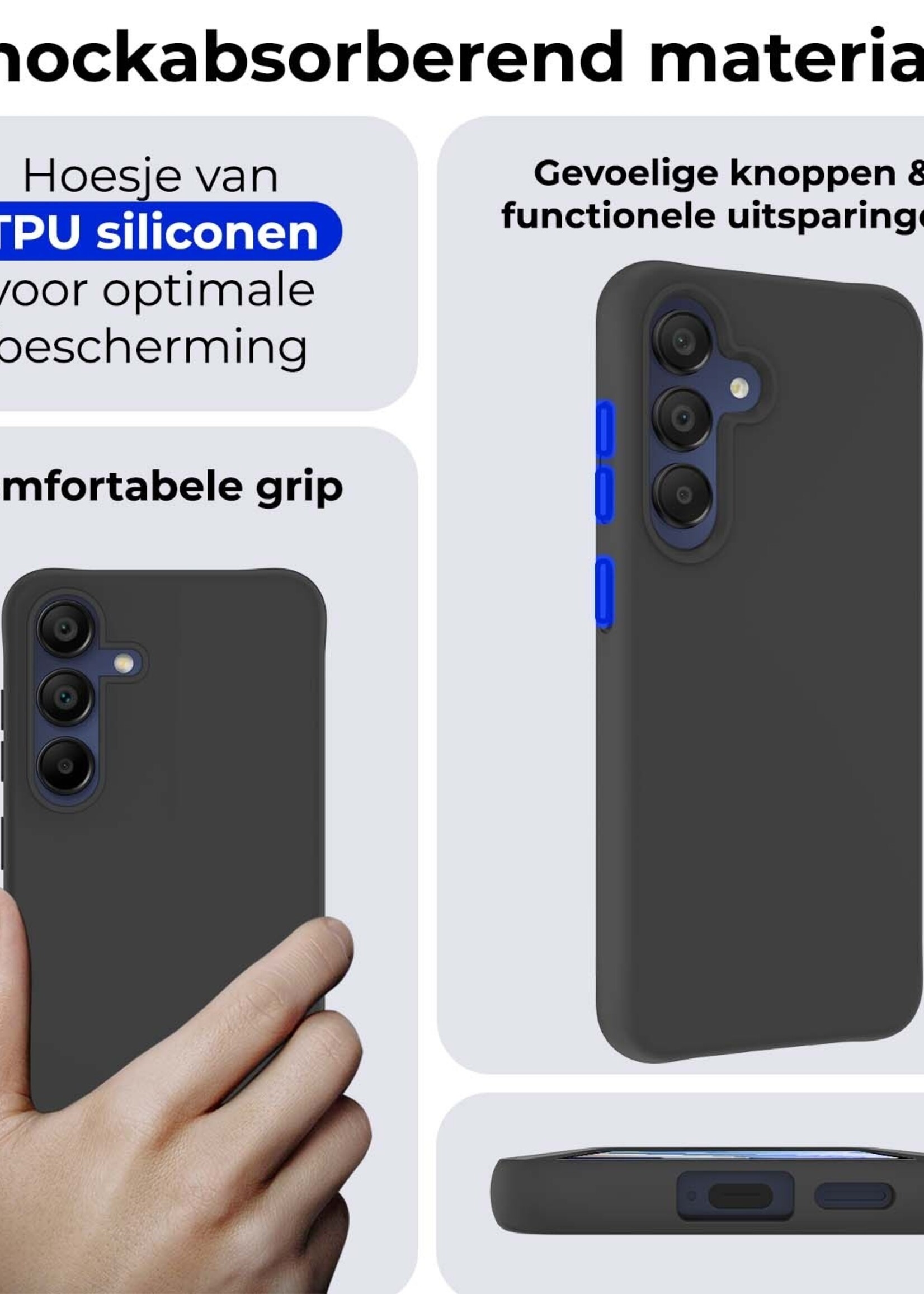BTH Hoesje Geschikt voor Samsung A15 Hoesje Siliconen Case Hoes Met Screenprotector - Hoes Geschikt voor Samsung Galaxy A15 Hoes Cover Case - Zwart