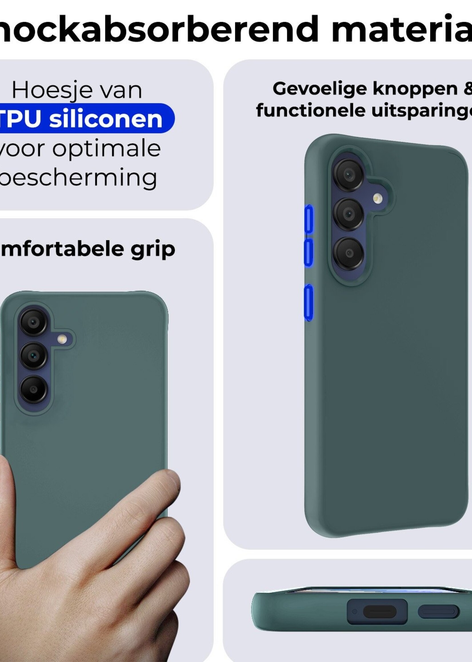 BTH Hoesje Geschikt voor Samsung A15 Hoesje Siliconen Case Hoes Met 2x Screenprotector - Hoes Geschikt voor Samsung Galaxy A15 Hoes Cover Case - Donkergroen