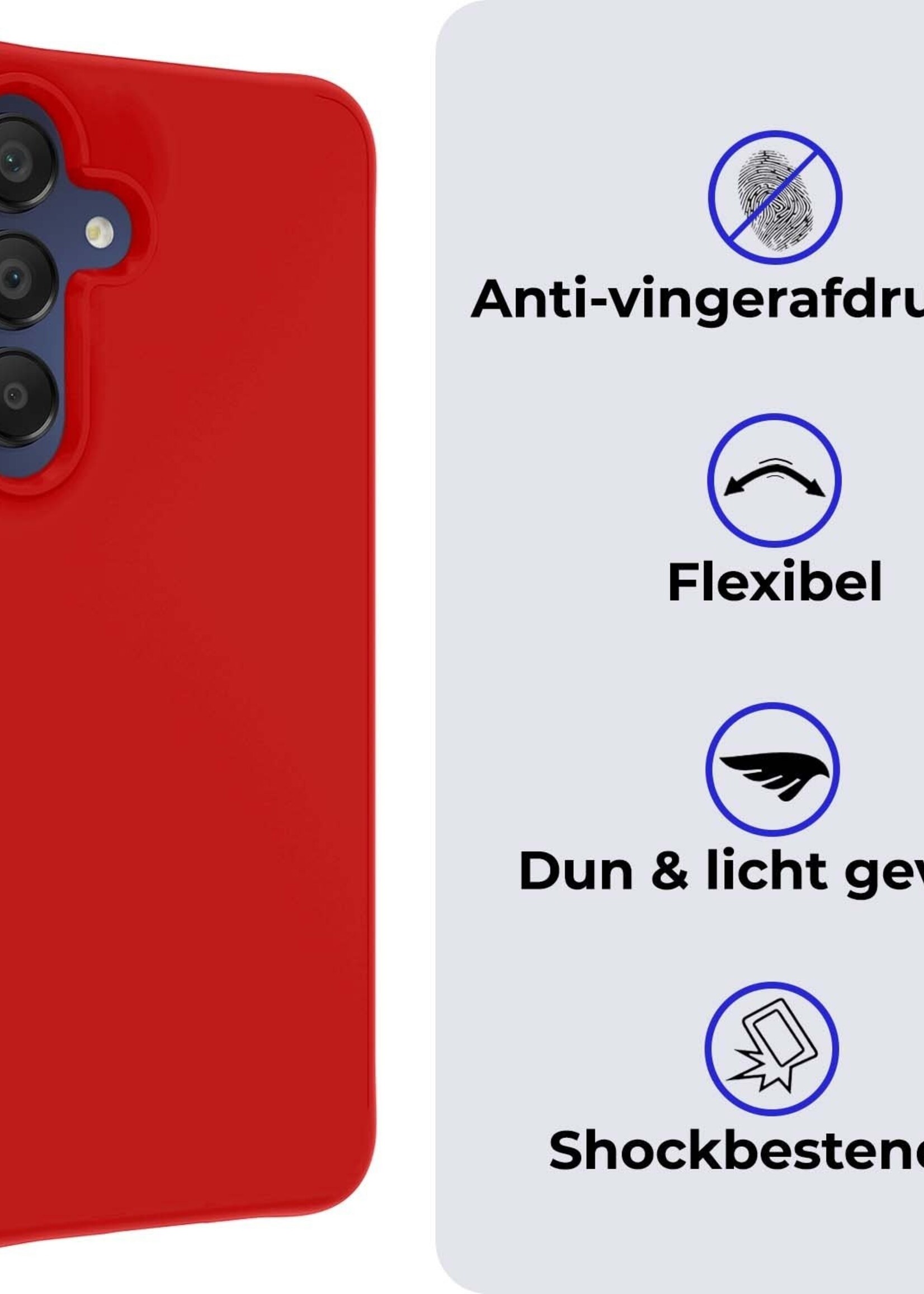 BTH Hoesje Geschikt voor Samsung A15 Hoesje Siliconen Case Hoes Met 2x Screenprotector - Hoes Geschikt voor Samsung Galaxy A15 Hoes Cover Case - Rood