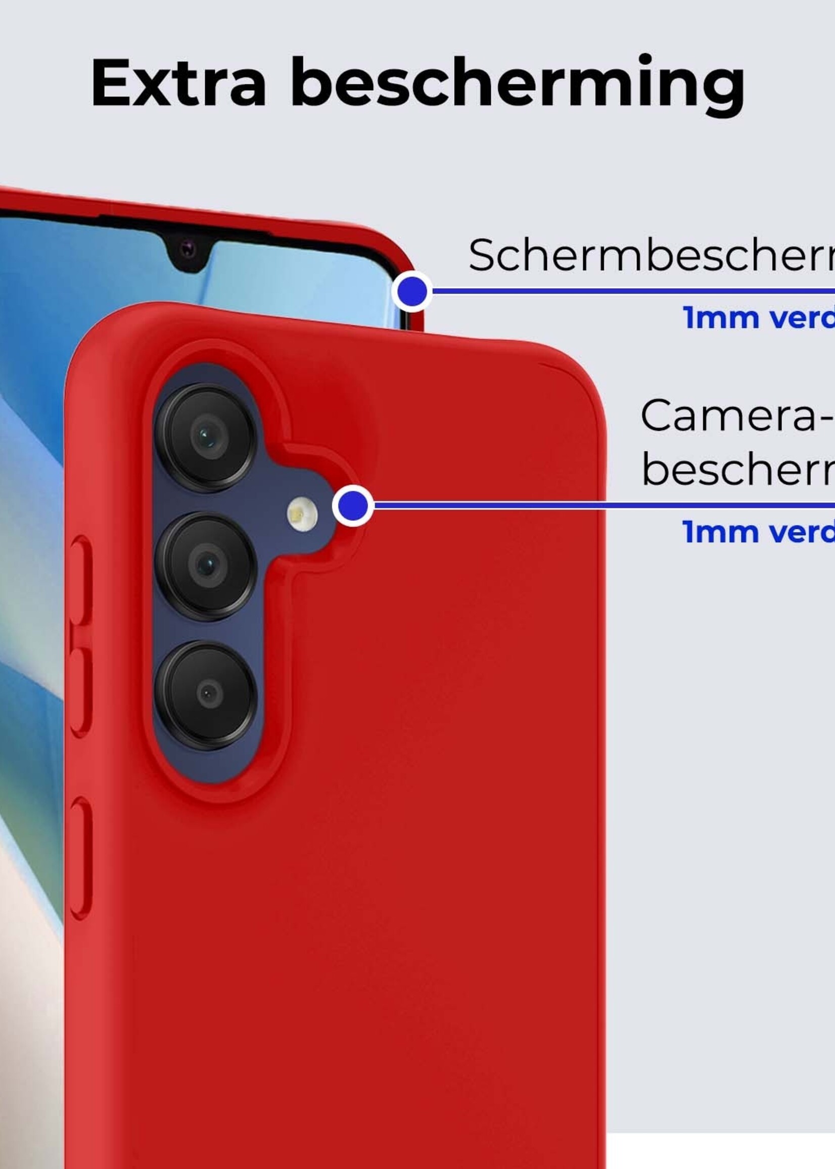 BTH Hoesje Geschikt voor Samsung A15 Hoesje Siliconen Case Hoes Met 2x Screenprotector - Hoes Geschikt voor Samsung Galaxy A15 Hoes Cover Case - Rood