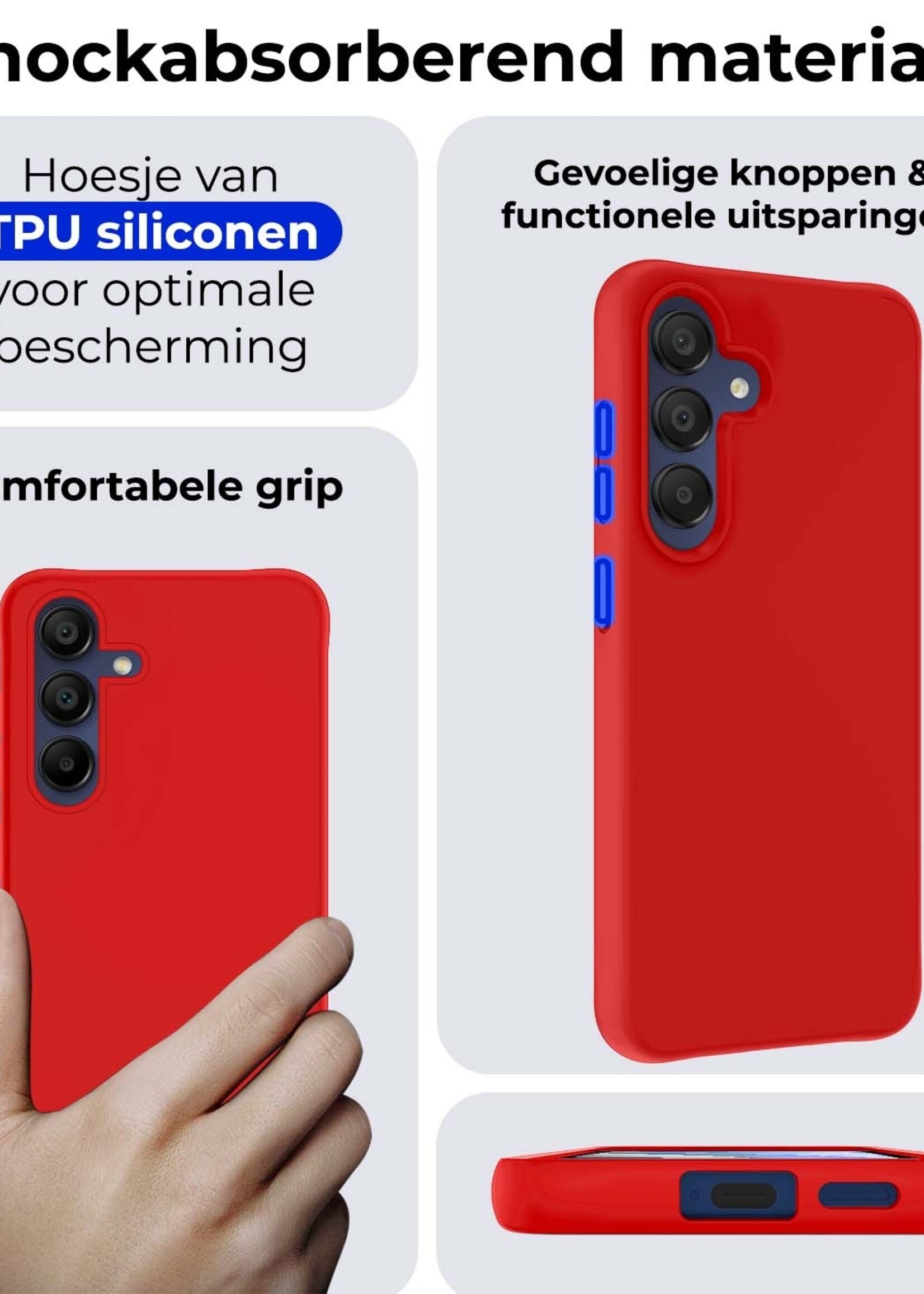BTH Hoesje Geschikt voor Samsung A15 Hoesje Siliconen Case Hoes Met 2x Screenprotector - Hoes Geschikt voor Samsung Galaxy A15 Hoes Cover Case - Rood