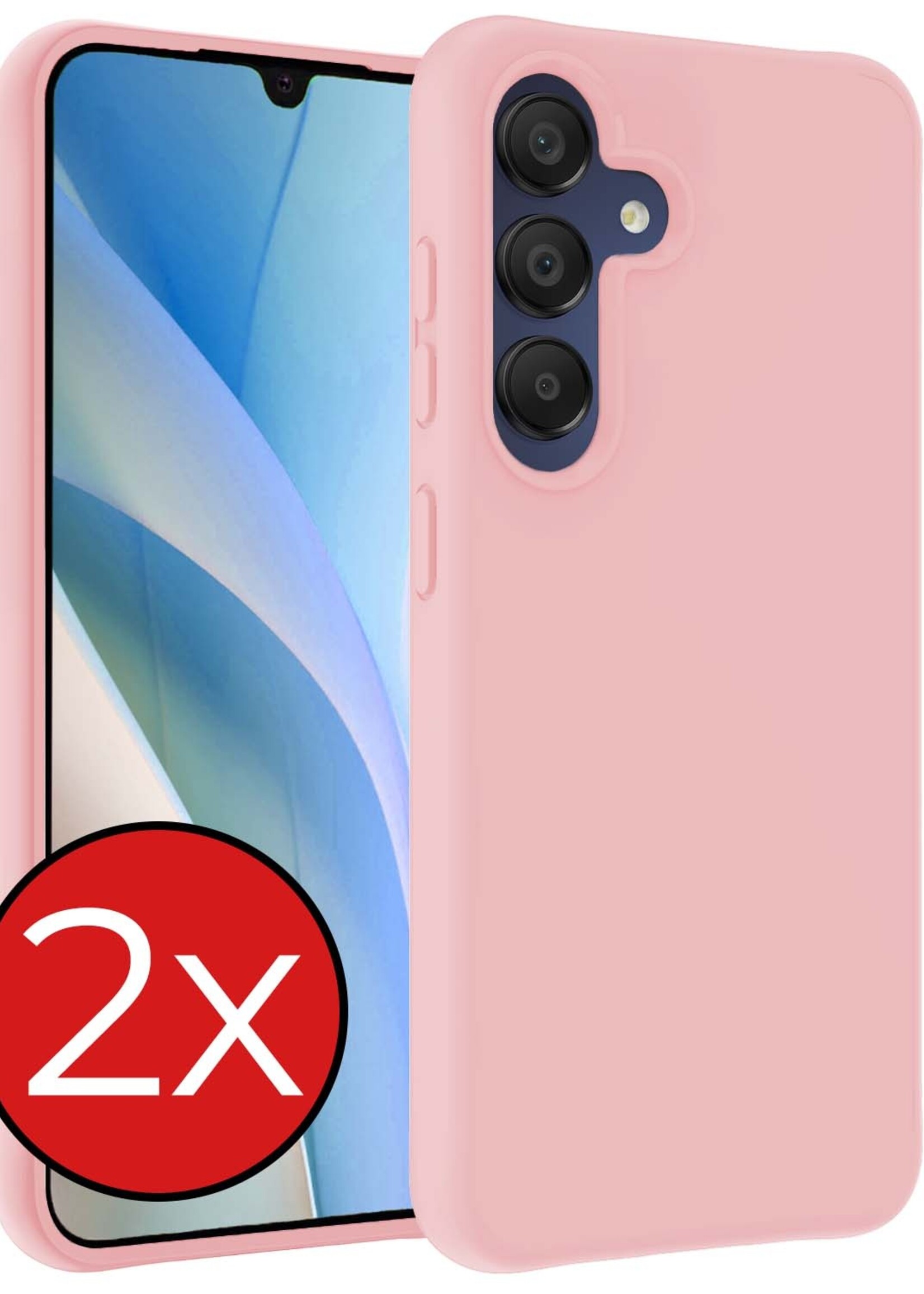 BTH Hoesje Geschikt voor Samsung A15 Hoesje Siliconen Case Hoes - Hoes Geschikt voor Samsung Galaxy A15 Hoes Cover Case - Lichtroze - 2 PACK