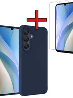 BTH BTH Samsung Galaxy A15 Hoesje Siliconen Met Screenprotector - Donkerblauw