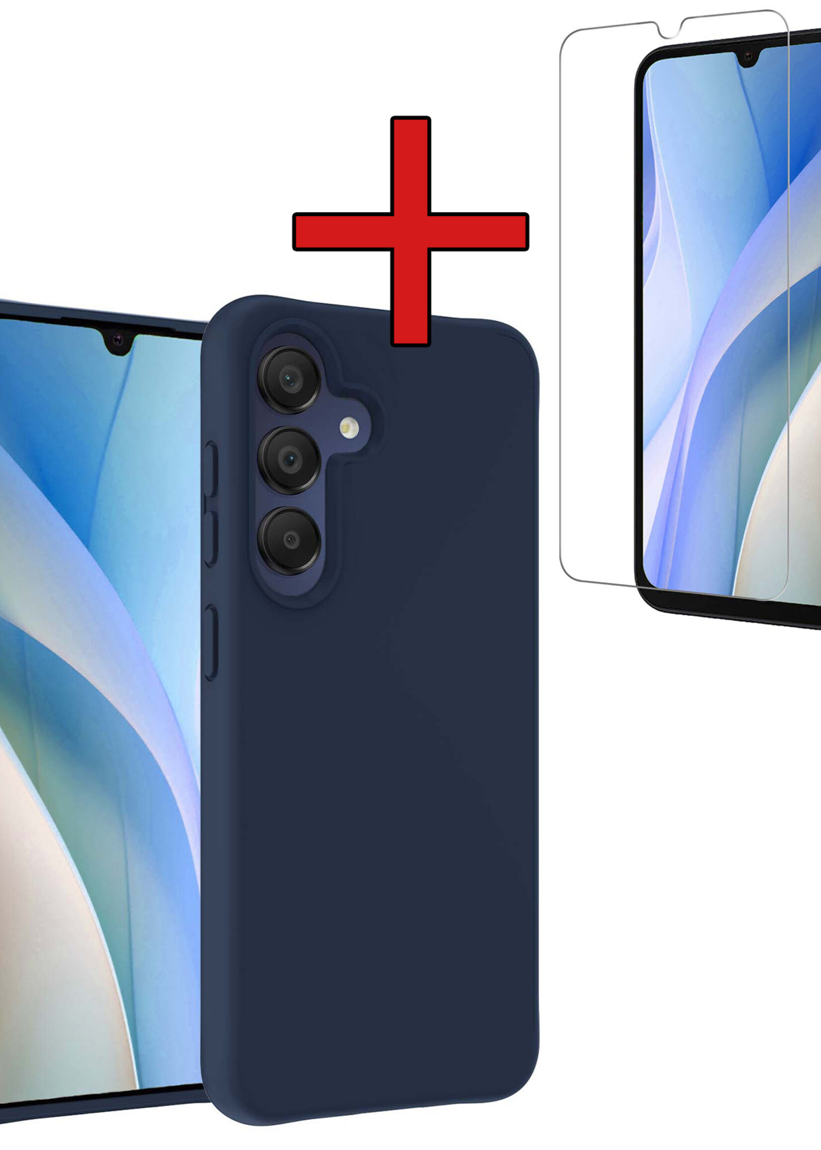 BTH Hoesje Geschikt voor Samsung A15 Hoesje Siliconen Case Hoes Met Screenprotector - Hoes Geschikt voor Samsung Galaxy A15 Hoes Cover Case - Donkerblauw