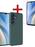 BTH BTH Samsung Galaxy A15 Hoesje Siliconen Met Screenprotector - Donkergroen