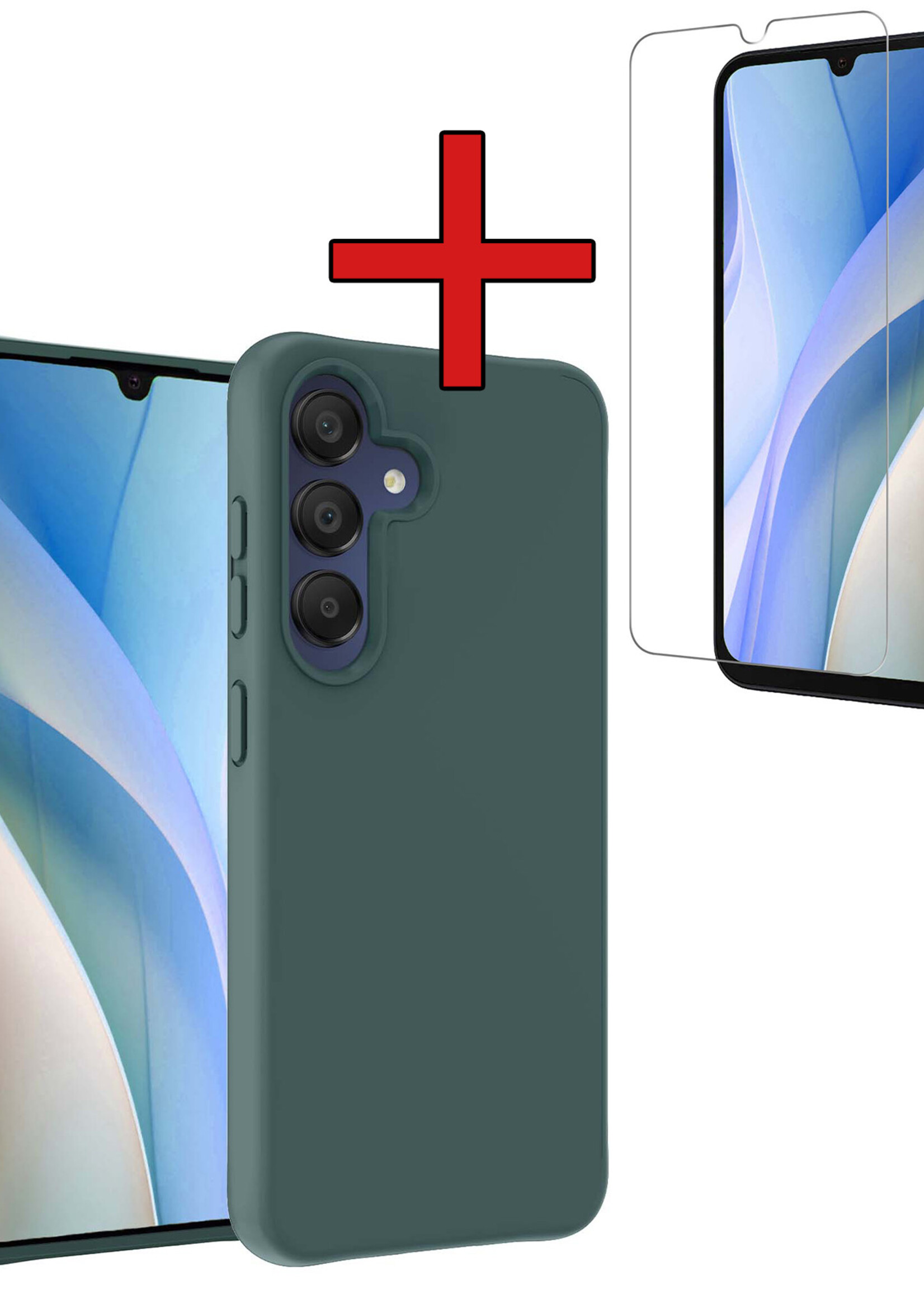 BTH Hoesje Geschikt voor Samsung A15 Hoesje Siliconen Case Hoes Met Screenprotector - Hoes Geschikt voor Samsung Galaxy A15 Hoes Cover Case - Donkergroen