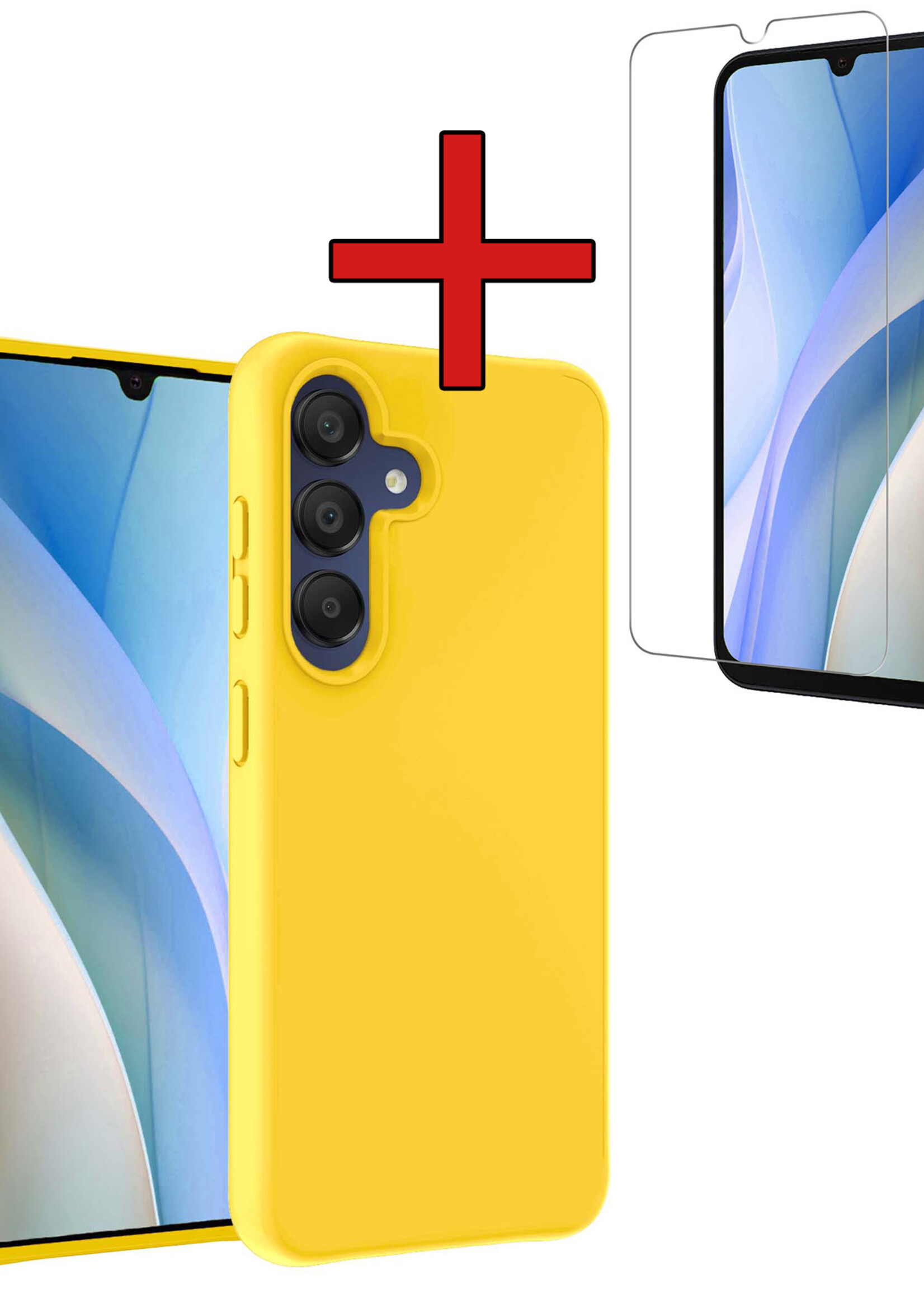 BTH Hoesje Geschikt voor Samsung A15 Hoesje Siliconen Case Hoes Met Screenprotector - Hoes Geschikt voor Samsung Galaxy A15 Hoes Cover Case - Geel