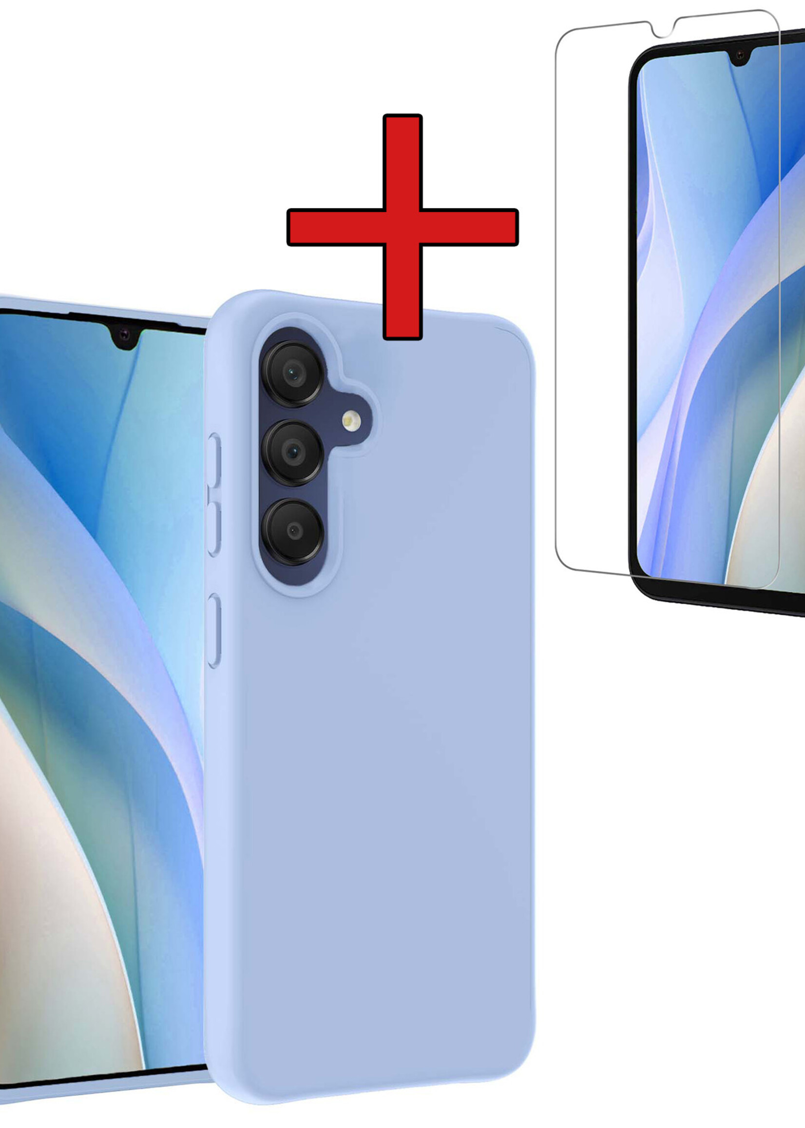 BTH Hoesje Geschikt voor Samsung A15 Hoesje Siliconen Case Hoes Met Screenprotector - Hoes Geschikt voor Samsung Galaxy A15 Hoes Cover Case - Lichtblauw