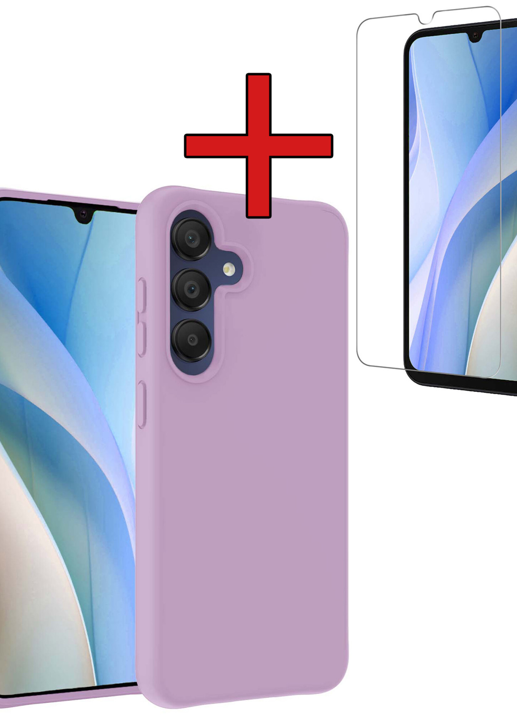 BTH Hoesje Geschikt voor Samsung A15 Hoesje Siliconen Case Hoes Met Screenprotector - Hoes Geschikt voor Samsung Galaxy A15 Hoes Cover Case - Lila