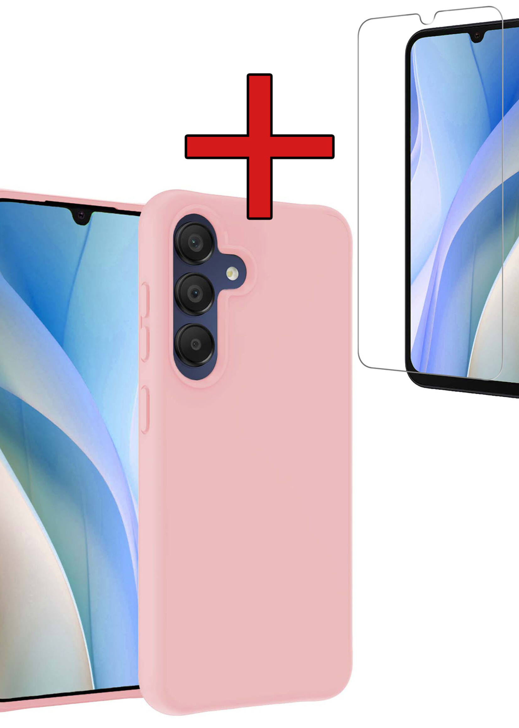 BTH Hoesje Geschikt voor Samsung A15 Hoesje Siliconen Case Hoes Met Screenprotector - Hoes Geschikt voor Samsung Galaxy A15 Hoes Cover Case - Lichtroze